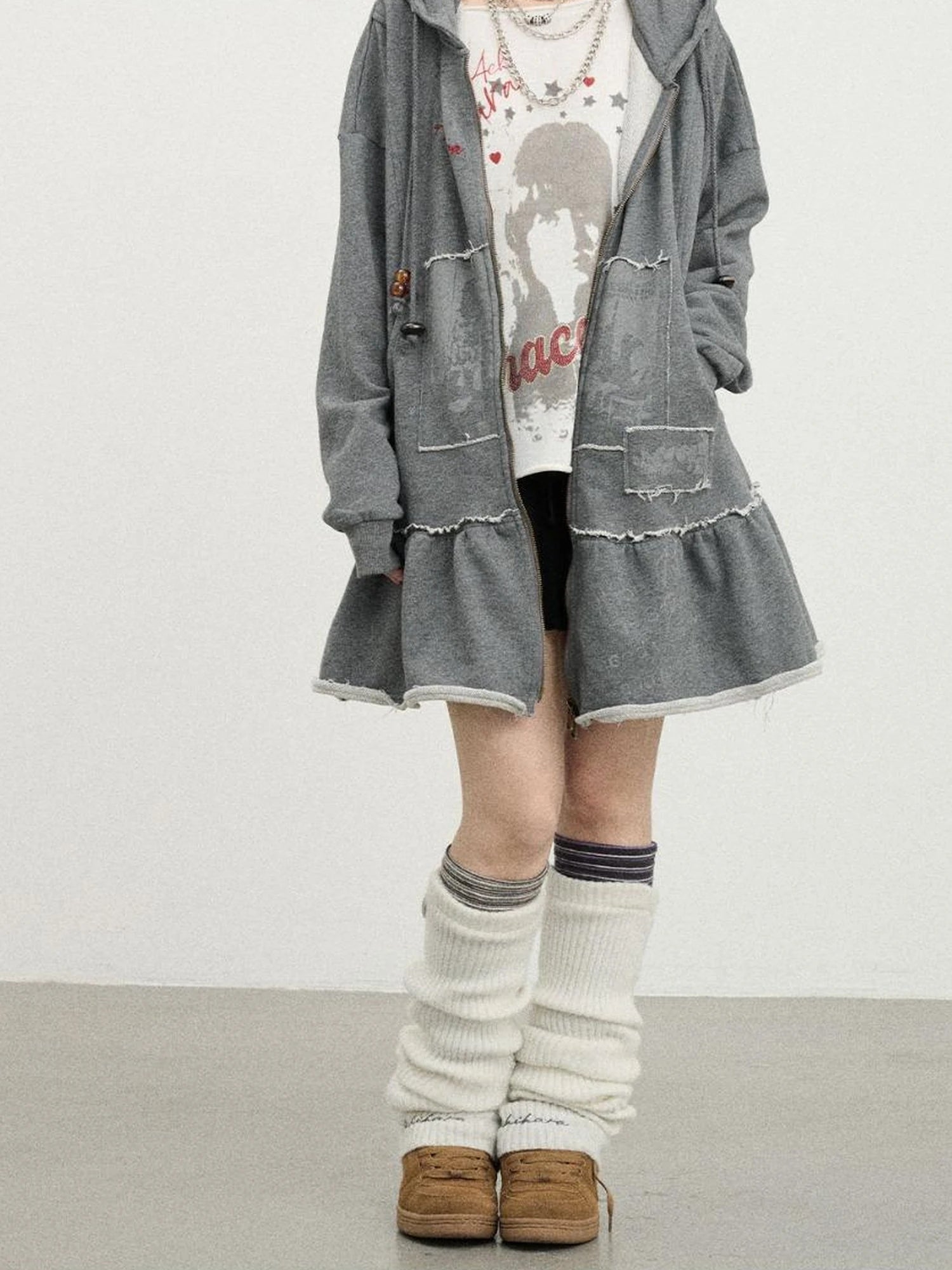 Plasmatics Punk Band Distressed Cropped Hoodie Dress