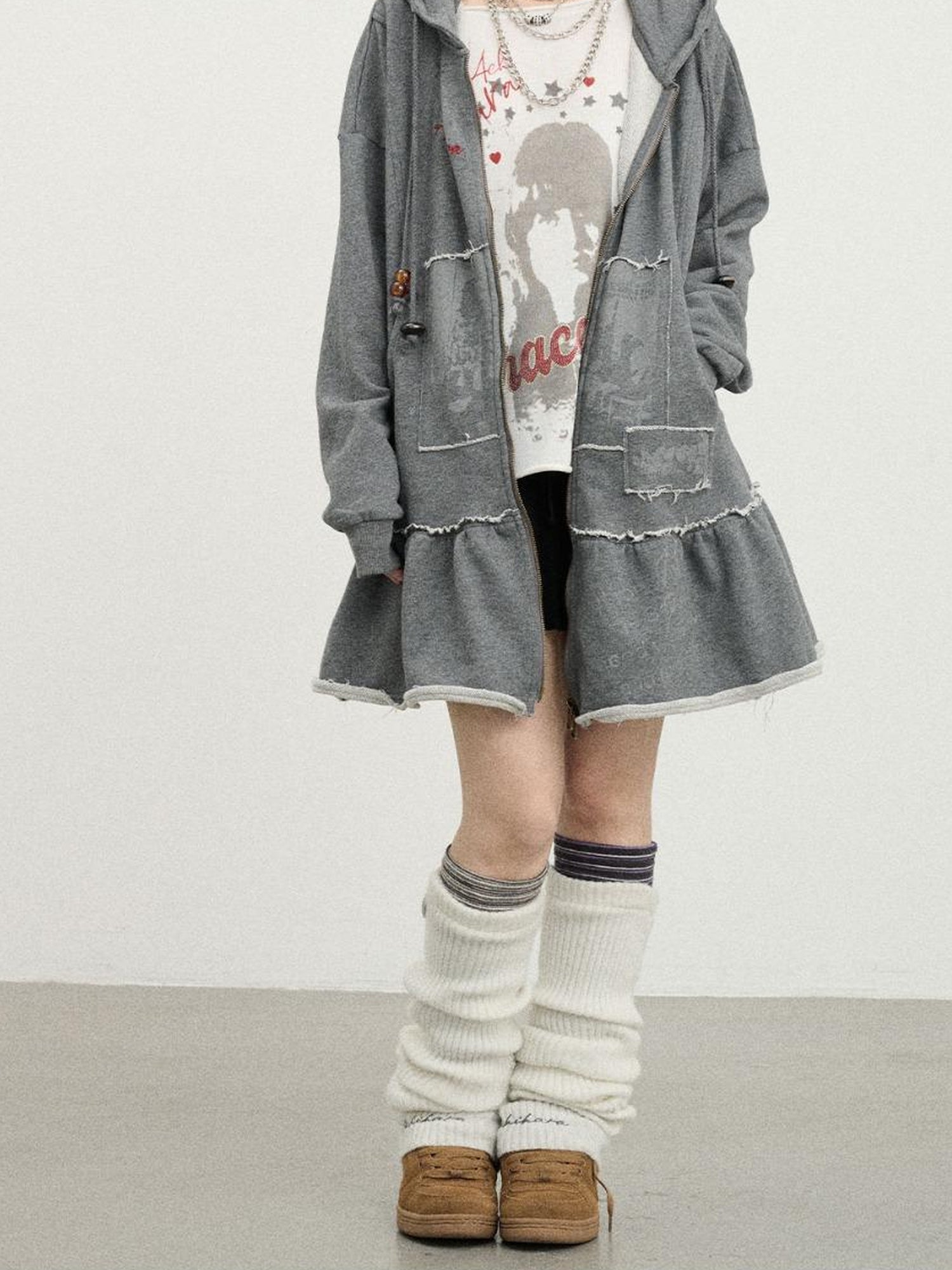 Achihara Plasmatics Punk Band Distressed Cropped Hoodie Dress
