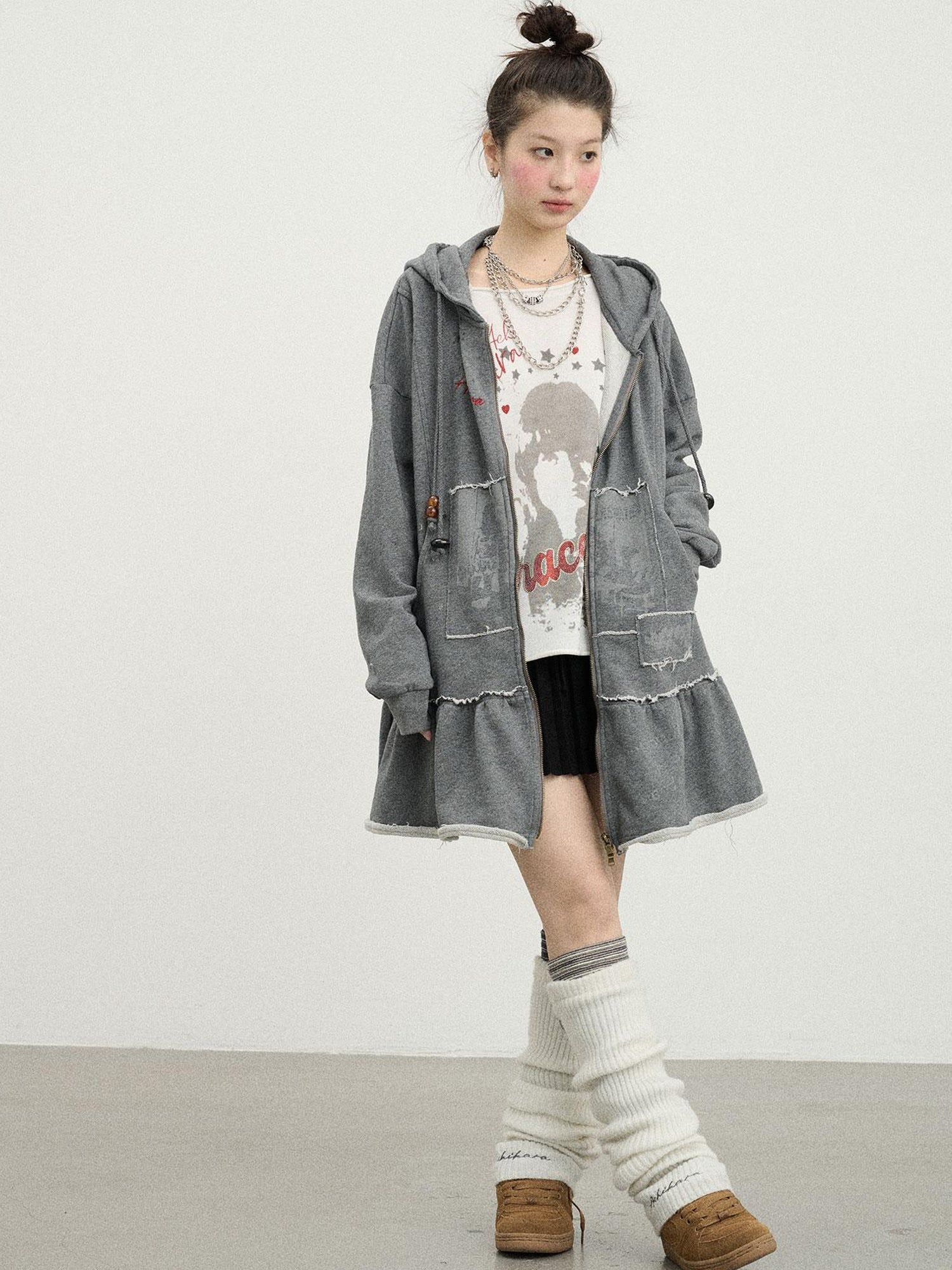 Achihara Plasmatics Punk Band Distressed Cropped Hoodie Dress