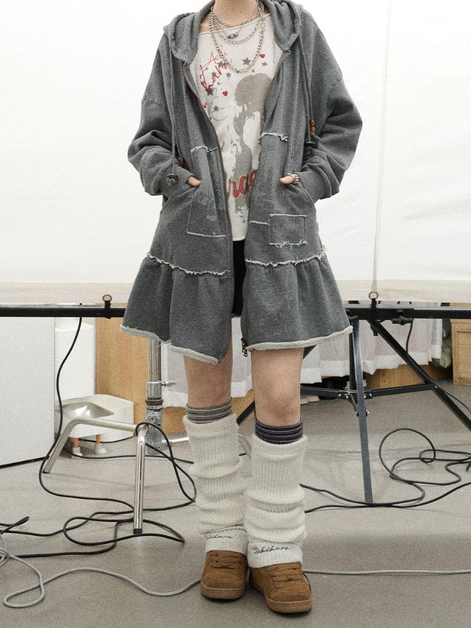 Achihara Plasmatics Punk Band Distressed Cropped Hoodie Dress