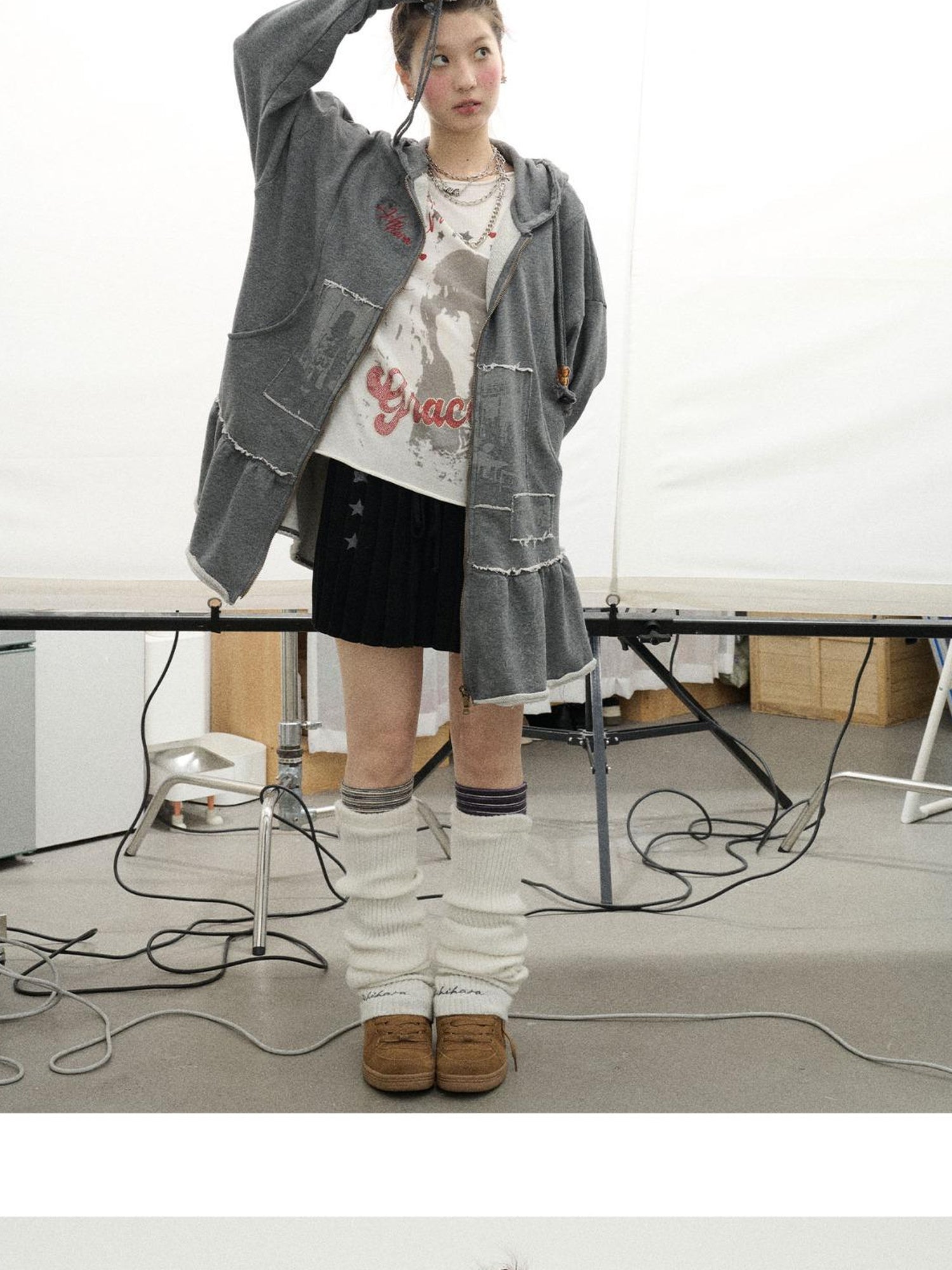 Achihara Plasmatics Punk Band Distressed Cropped Hoodie Dress