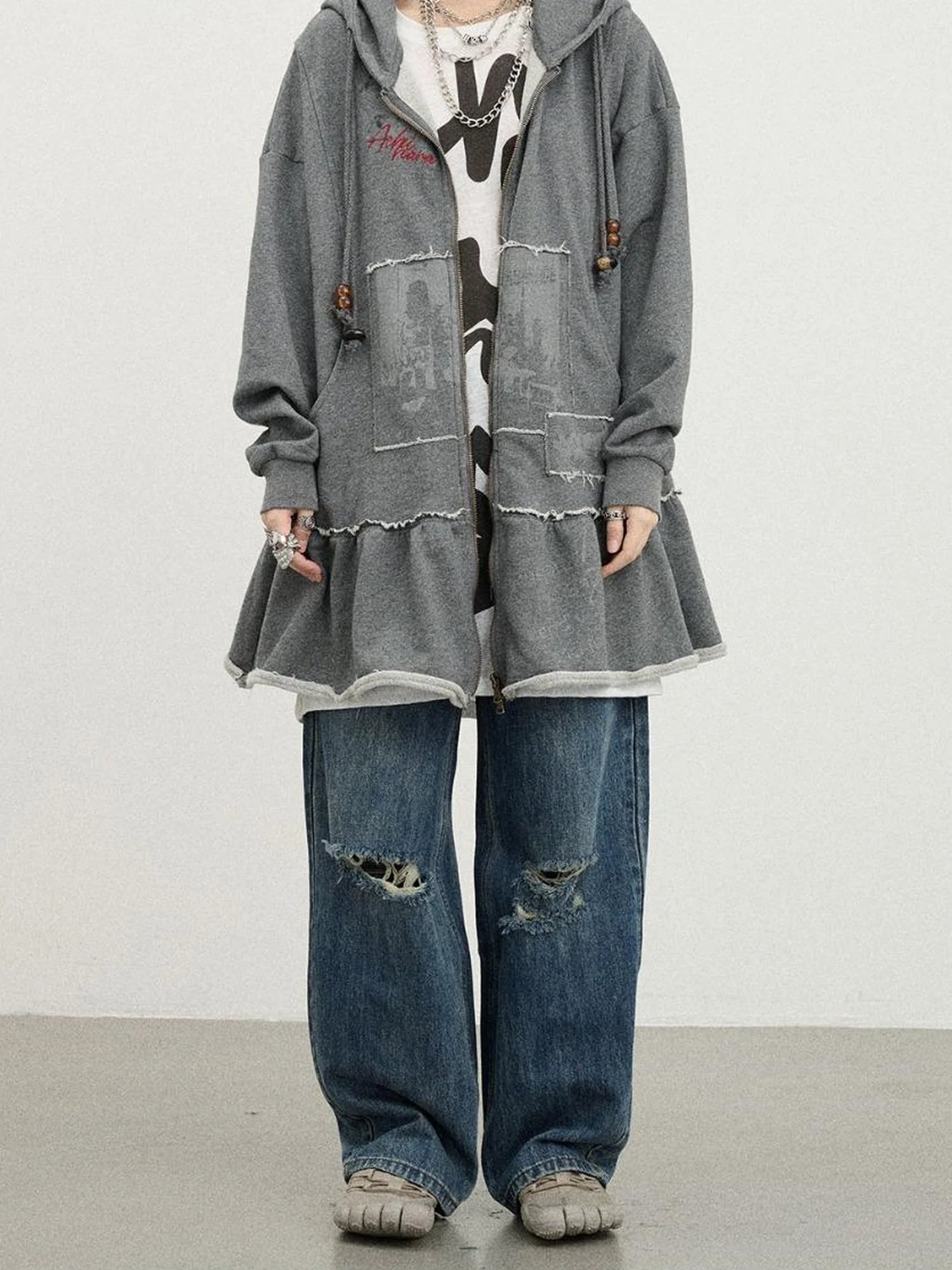 Plasmatics Punk Band Distressed Cropped Hoodie Dress