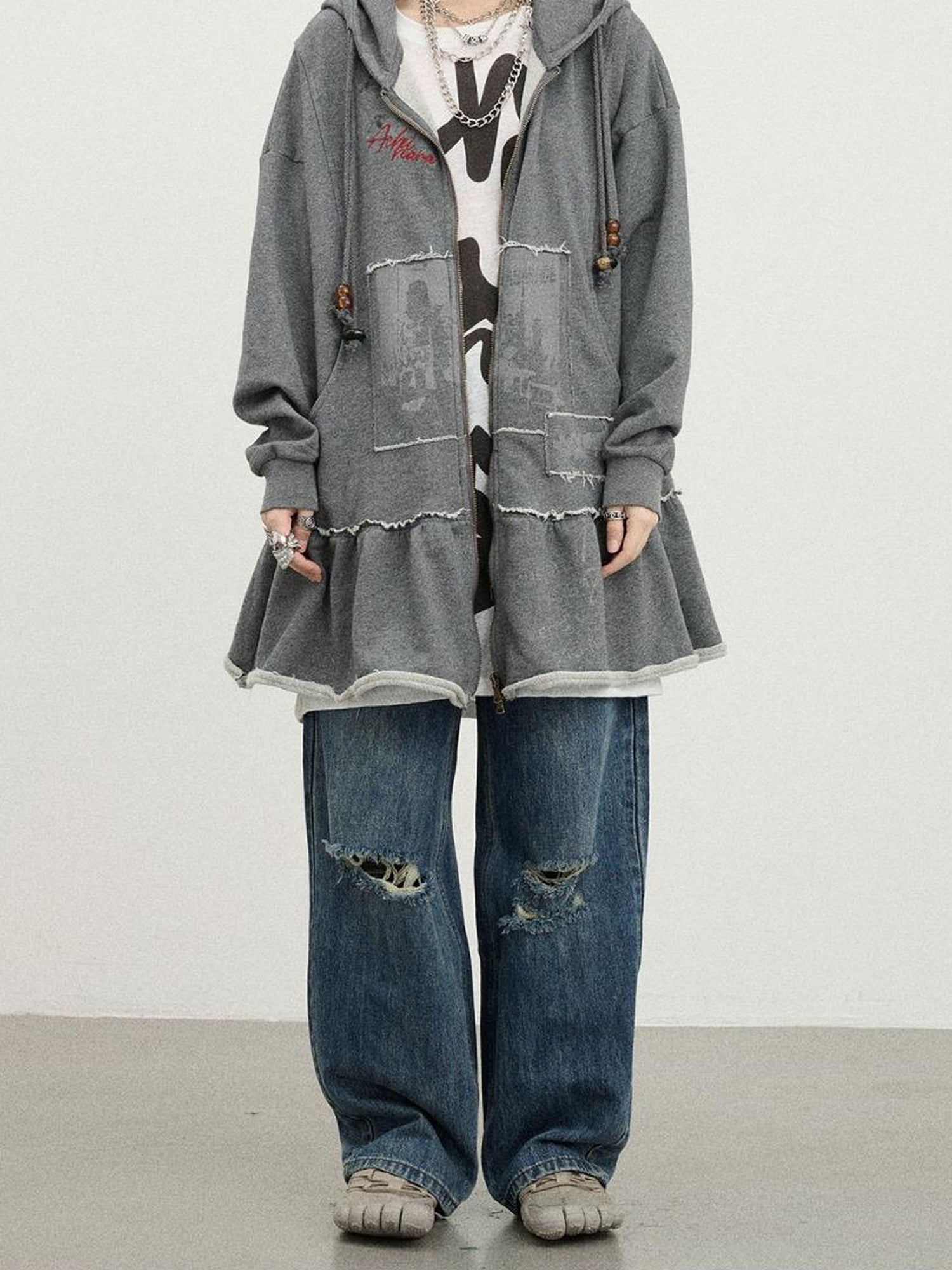 Achihara Plasmatics Punk Band Distressed Cropped Hoodie Dress