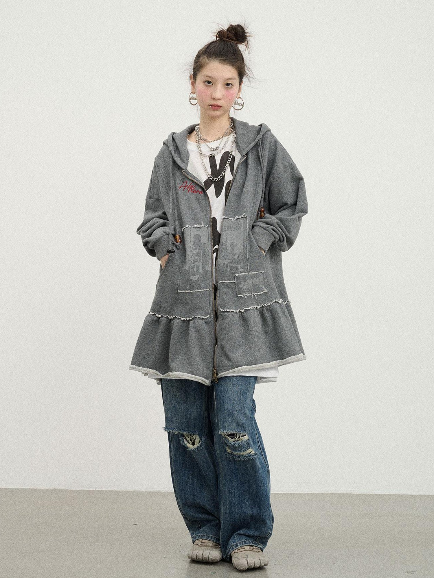 Achihara Plasmatics Punk Band Distressed Cropped Hoodie Dress