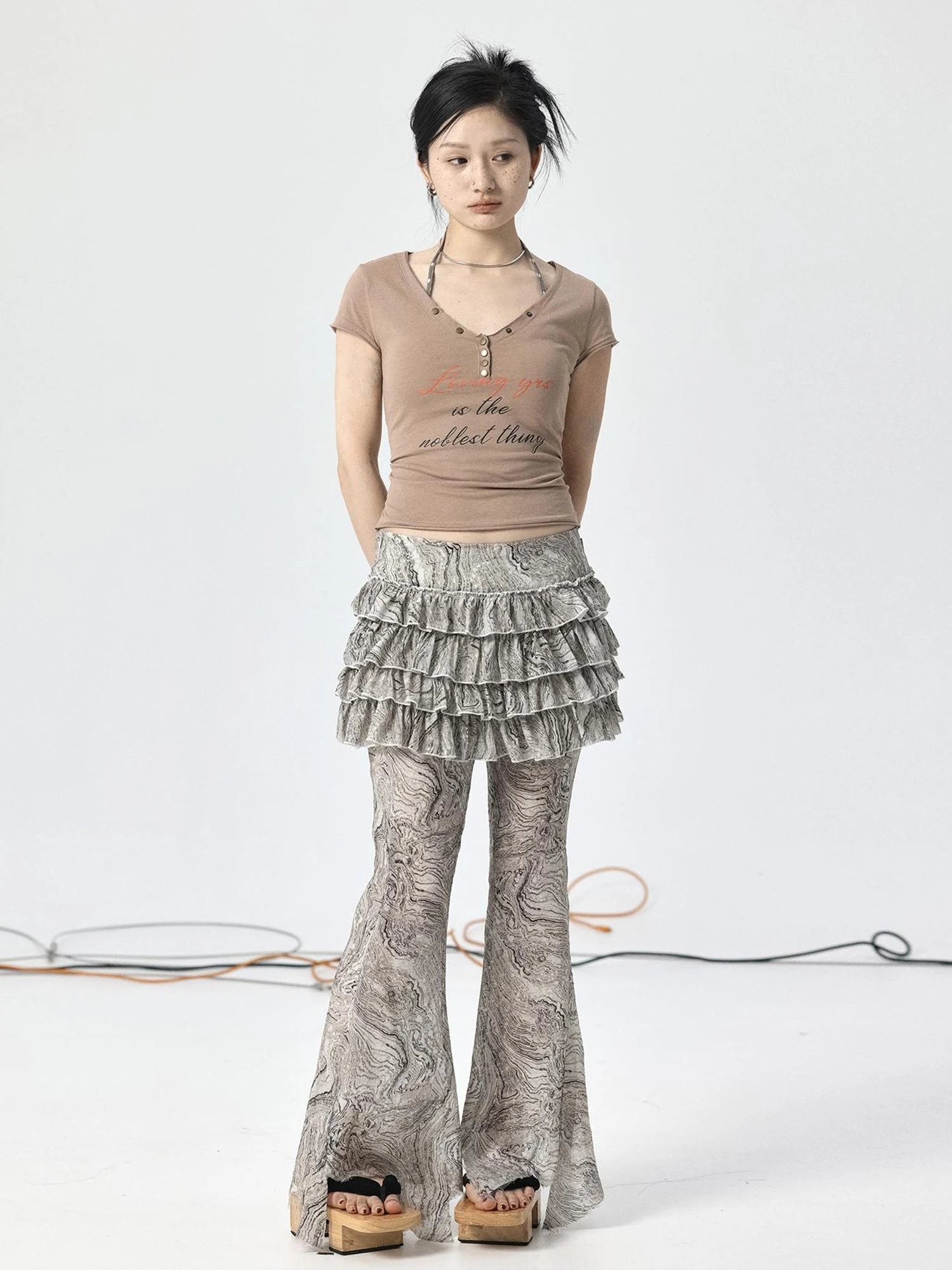 Pleated Skirt & Flared Pants Set In Blending Colors For All Seasons