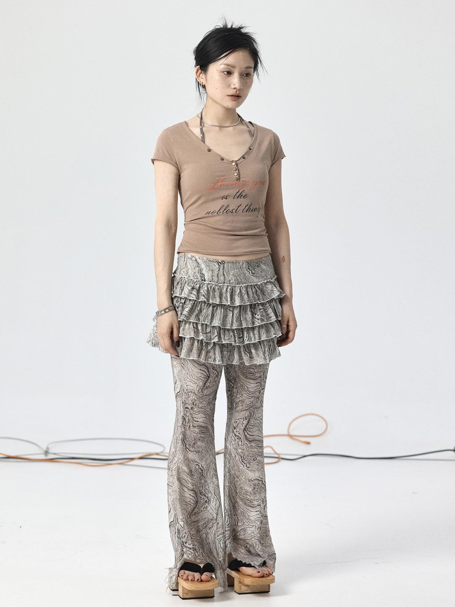 Achihara Pleated Skirt & Flared Pants Set In Blending Colors For All Seasons