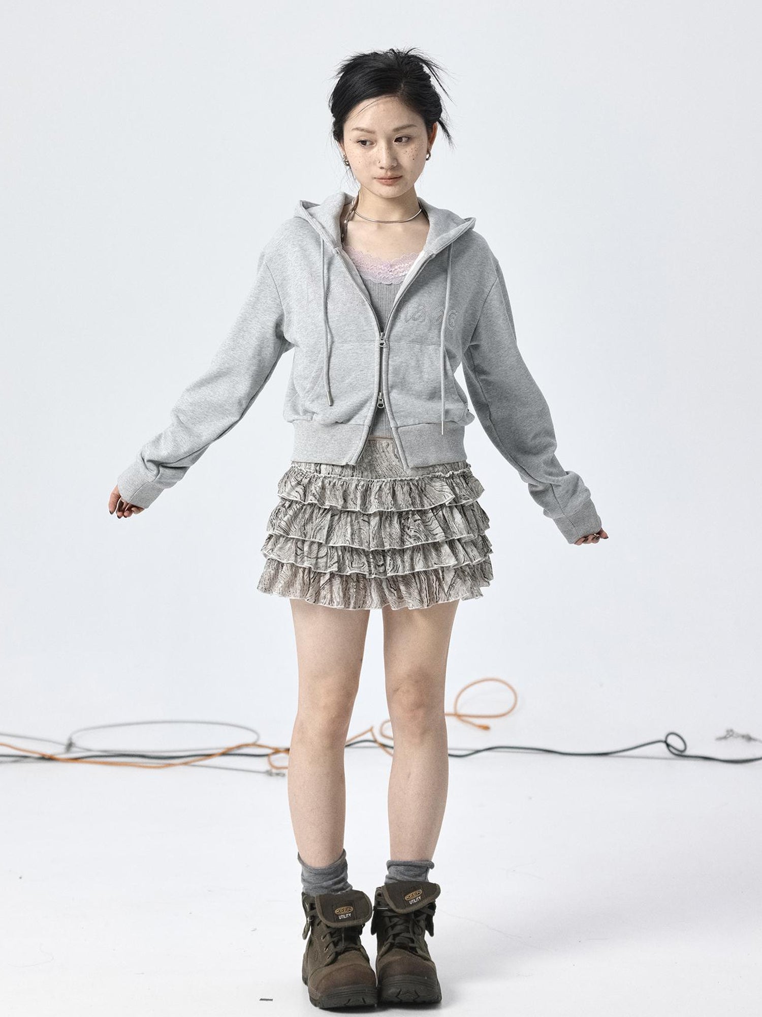 Achihara Pleated Skirt & Flared Pants Set In Blending Colors For All Seasons