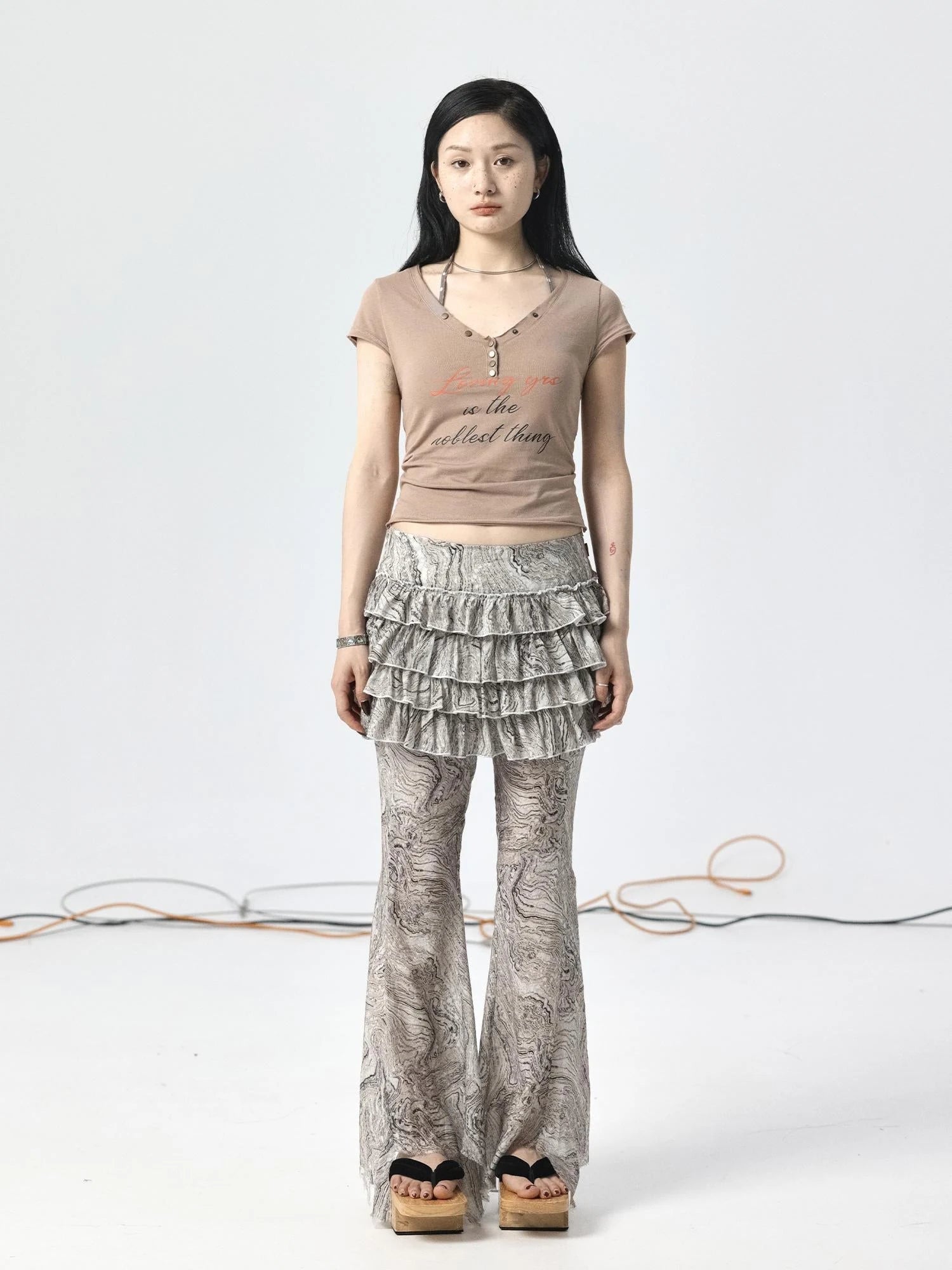 Pleated Skirt & Flared Pants Set In Blending Colors For All Seasons