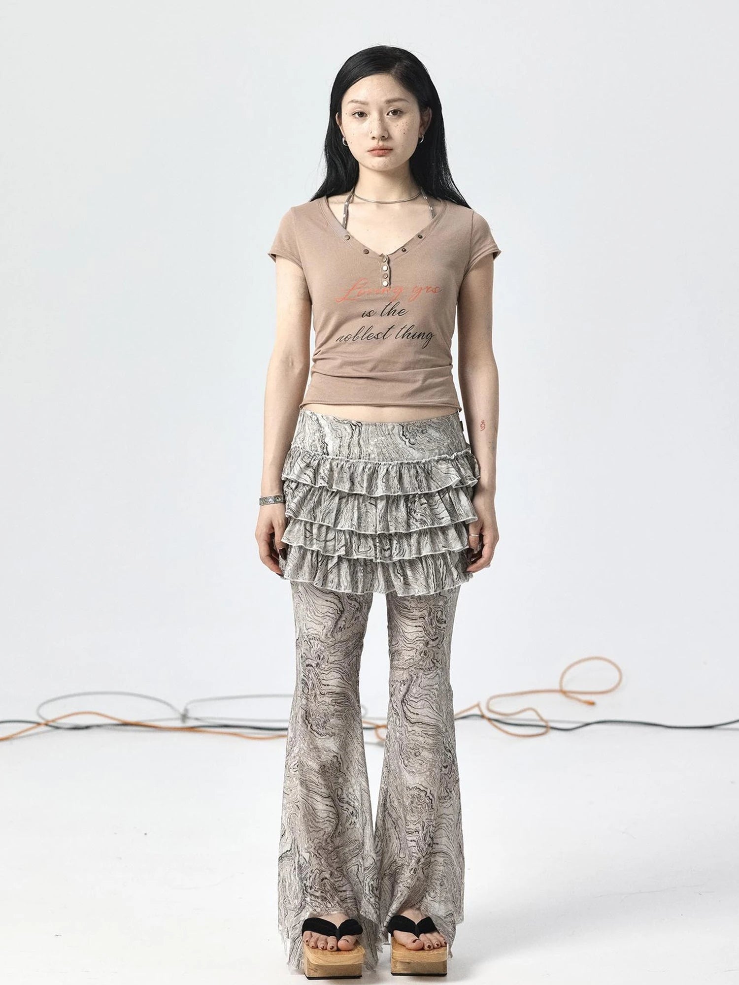 Pleated Skirt & Flared Pants Set In Blending Colors For All Seasons