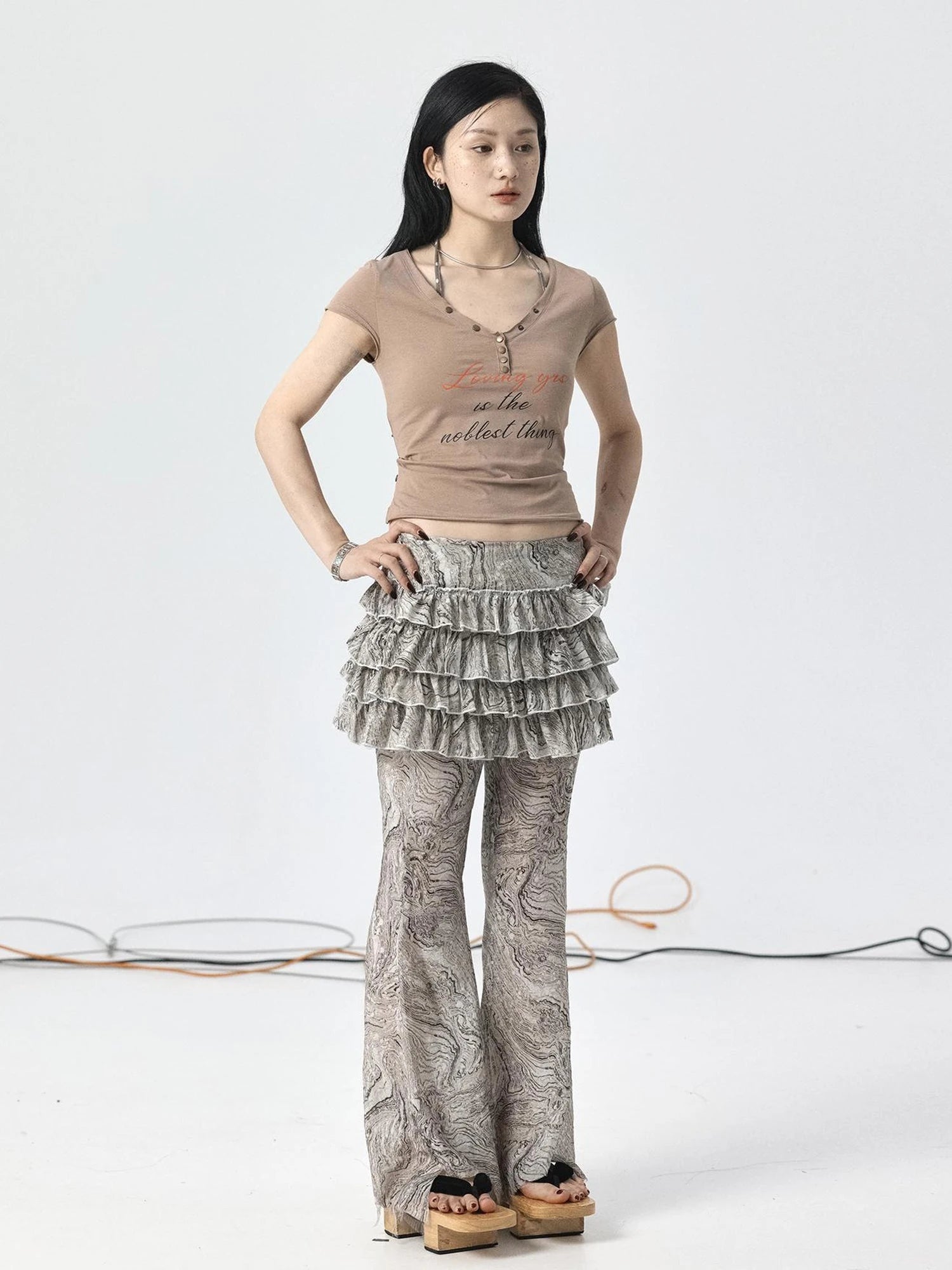 Pleated Skirt & Flared Pants Set In Blending Colors For All Seasons