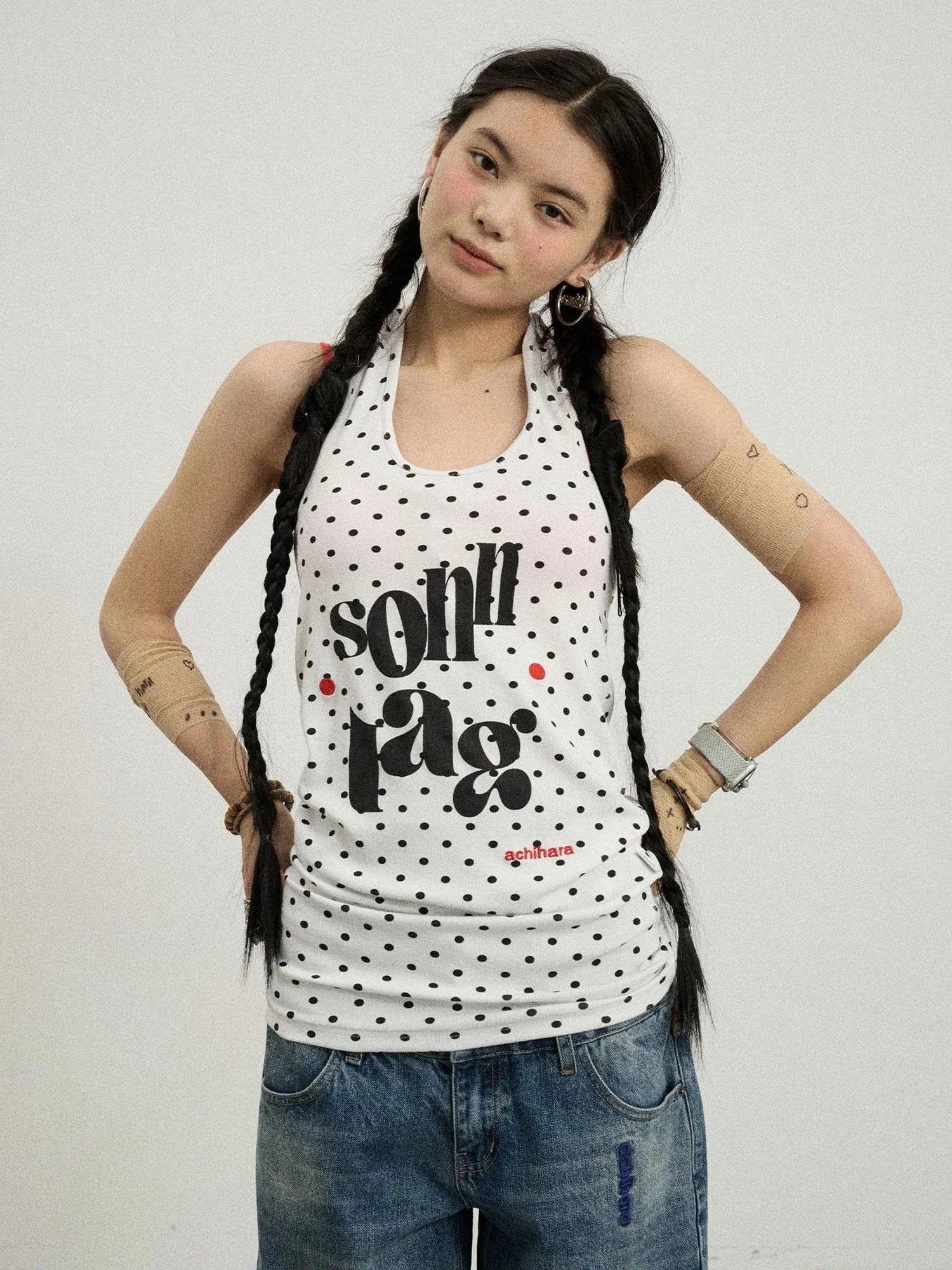 Polka Dot Backless Halter Top