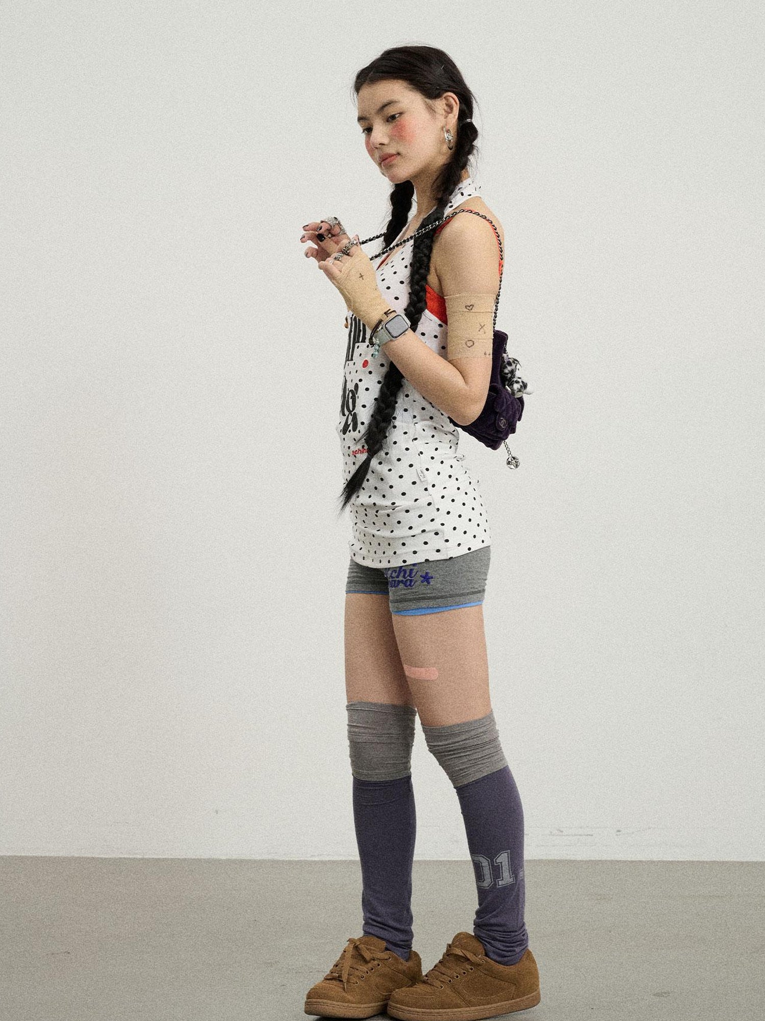 Achihara Polka Dot Backless Halter Top