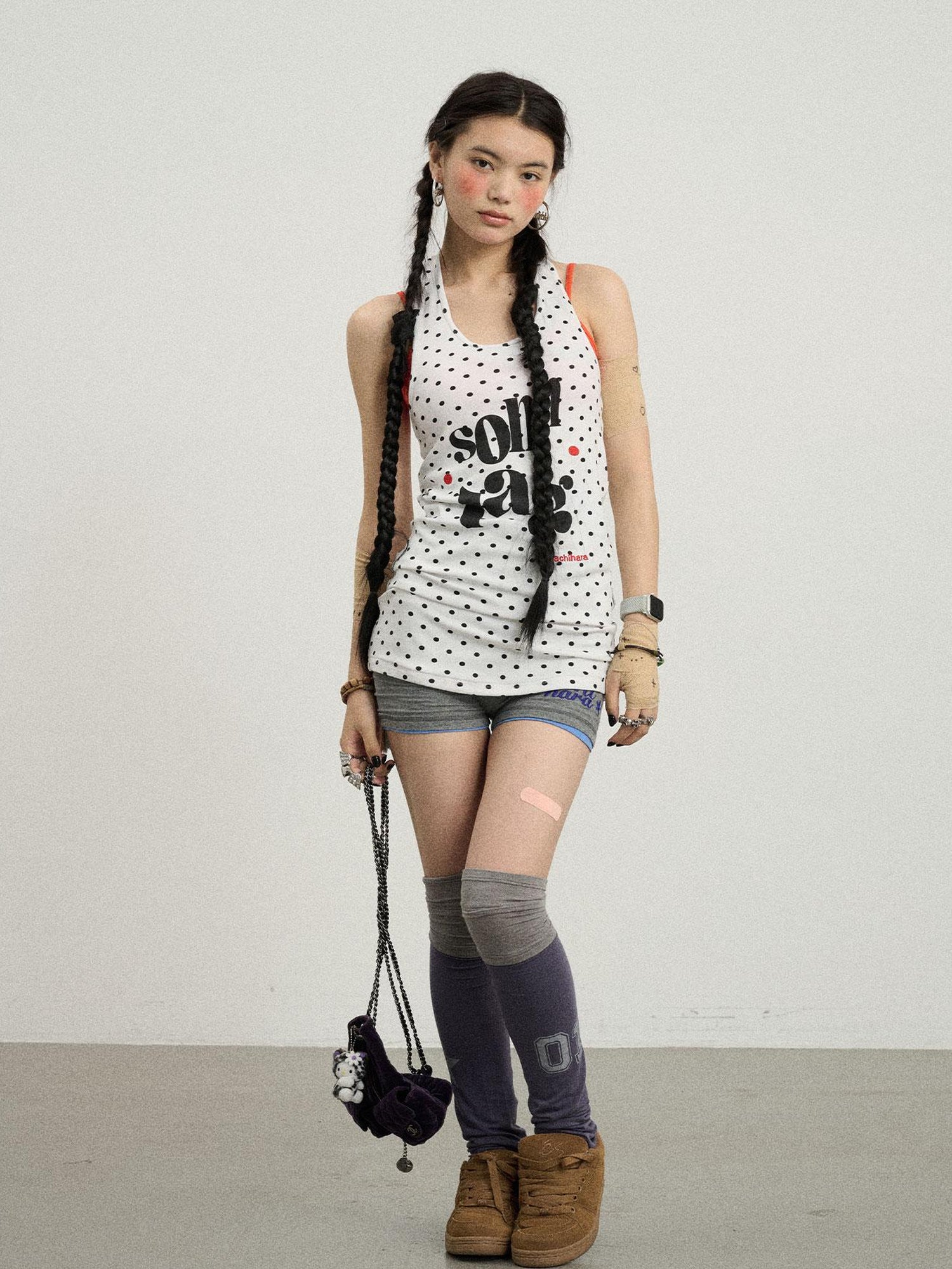 Achihara Polka Dot Backless Halter Top