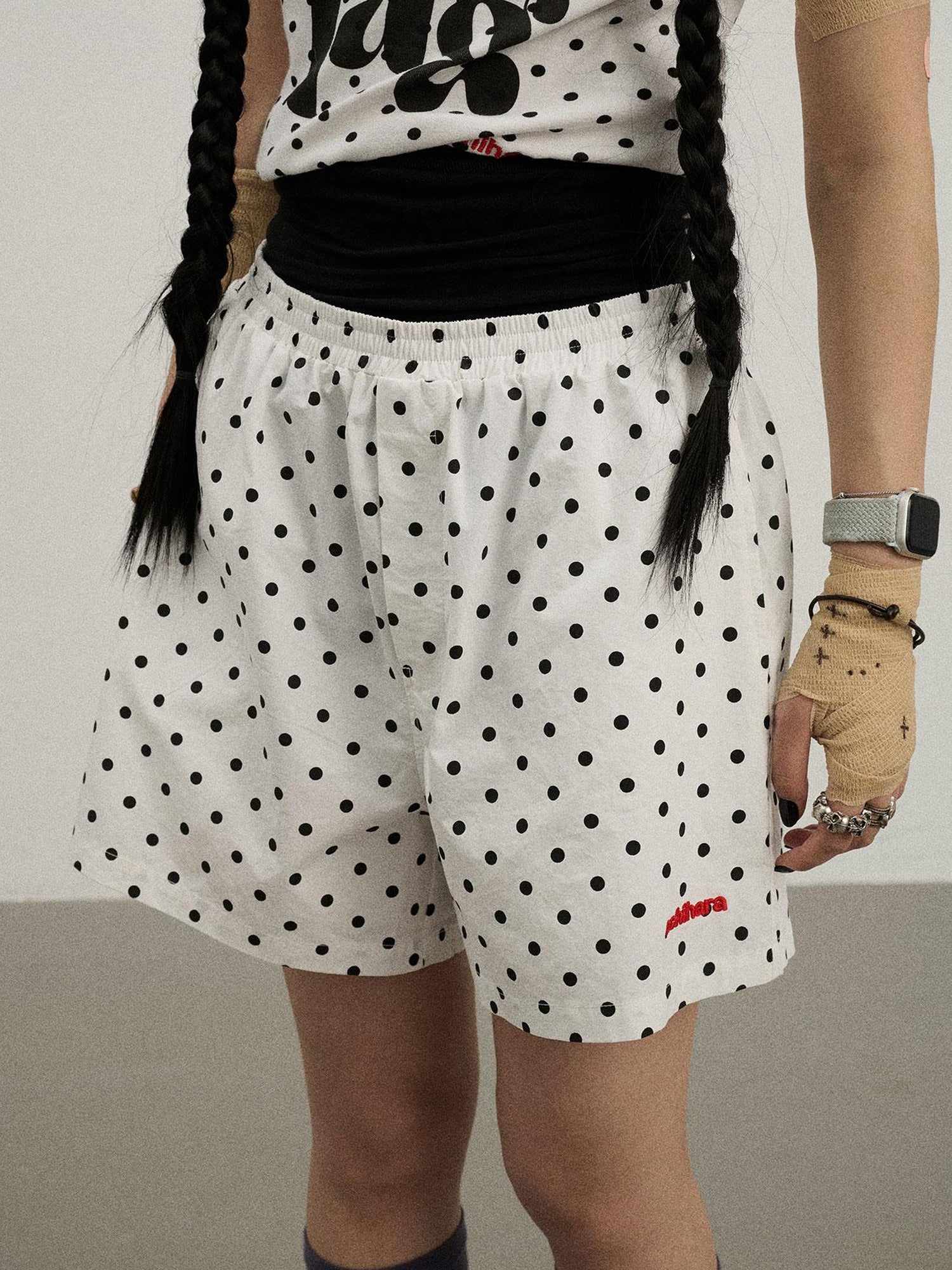 Achihara Polka Dot Wide Leg Shorts Summer White Trousers Casual Short Pants