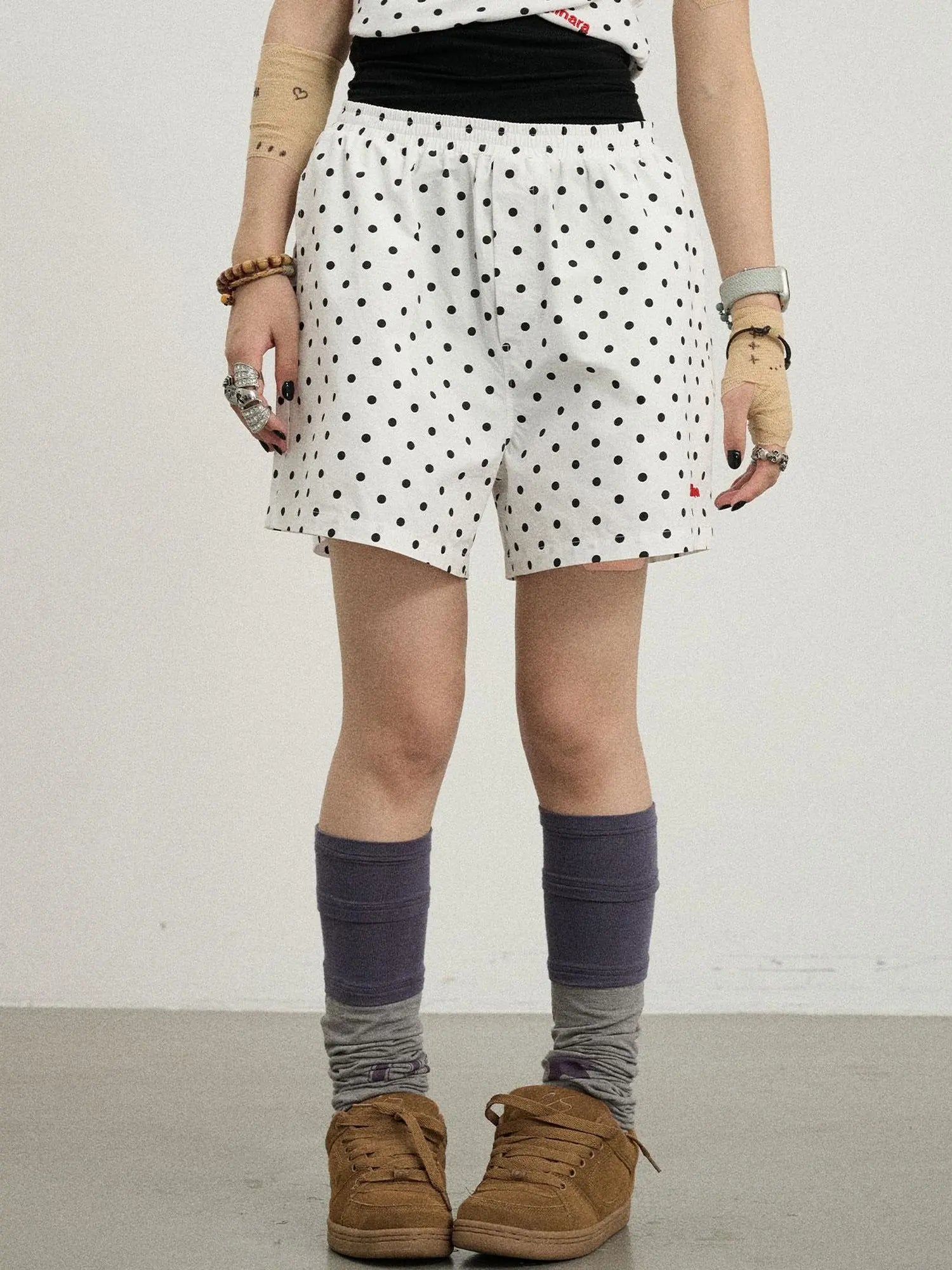 Polka Dot Wide Leg Shorts Summer White Trousers Casual Short Pants