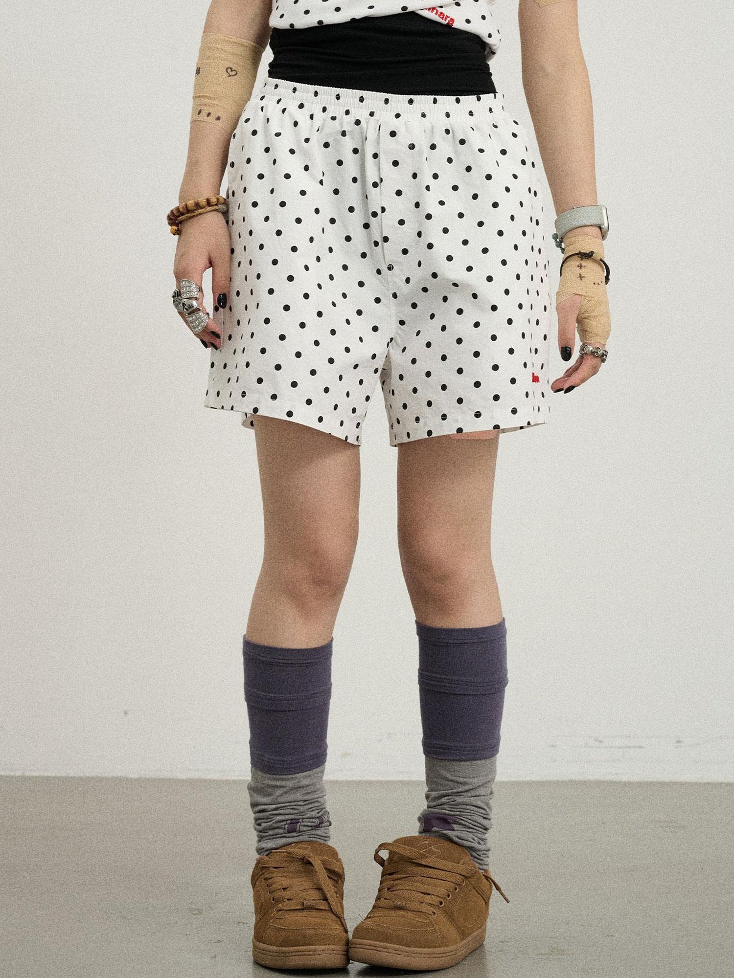 Achihara Polka Dot Wide Leg Shorts Summer White Trousers Casual Short Pants