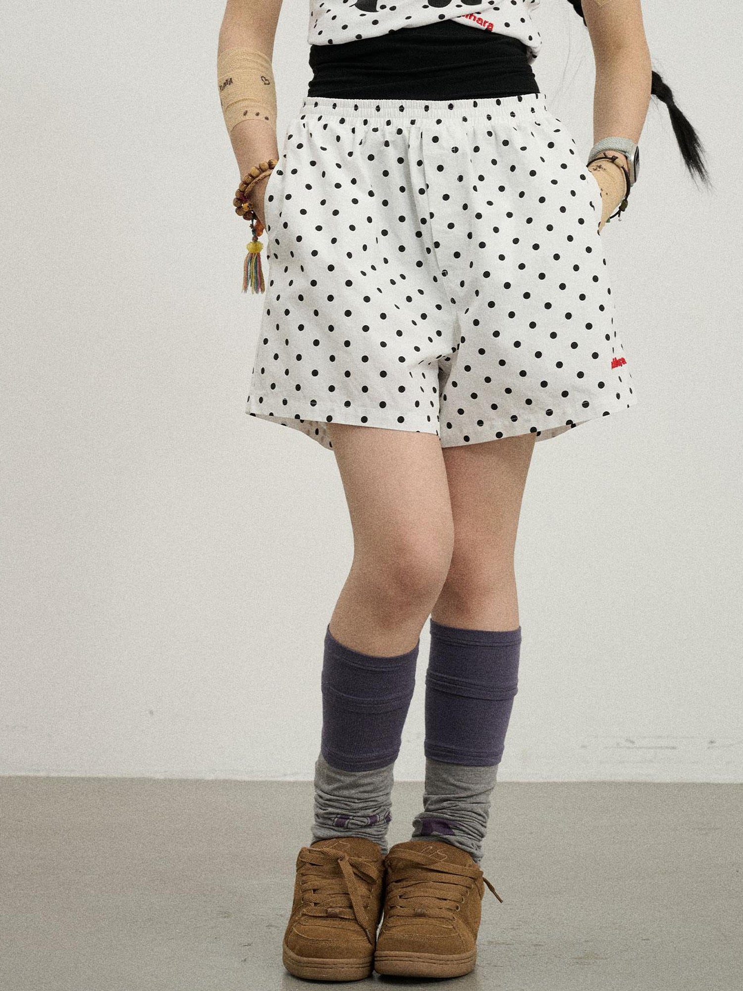 Achihara Polka Dot Wide Leg Shorts Summer White Trousers Casual Short Pants