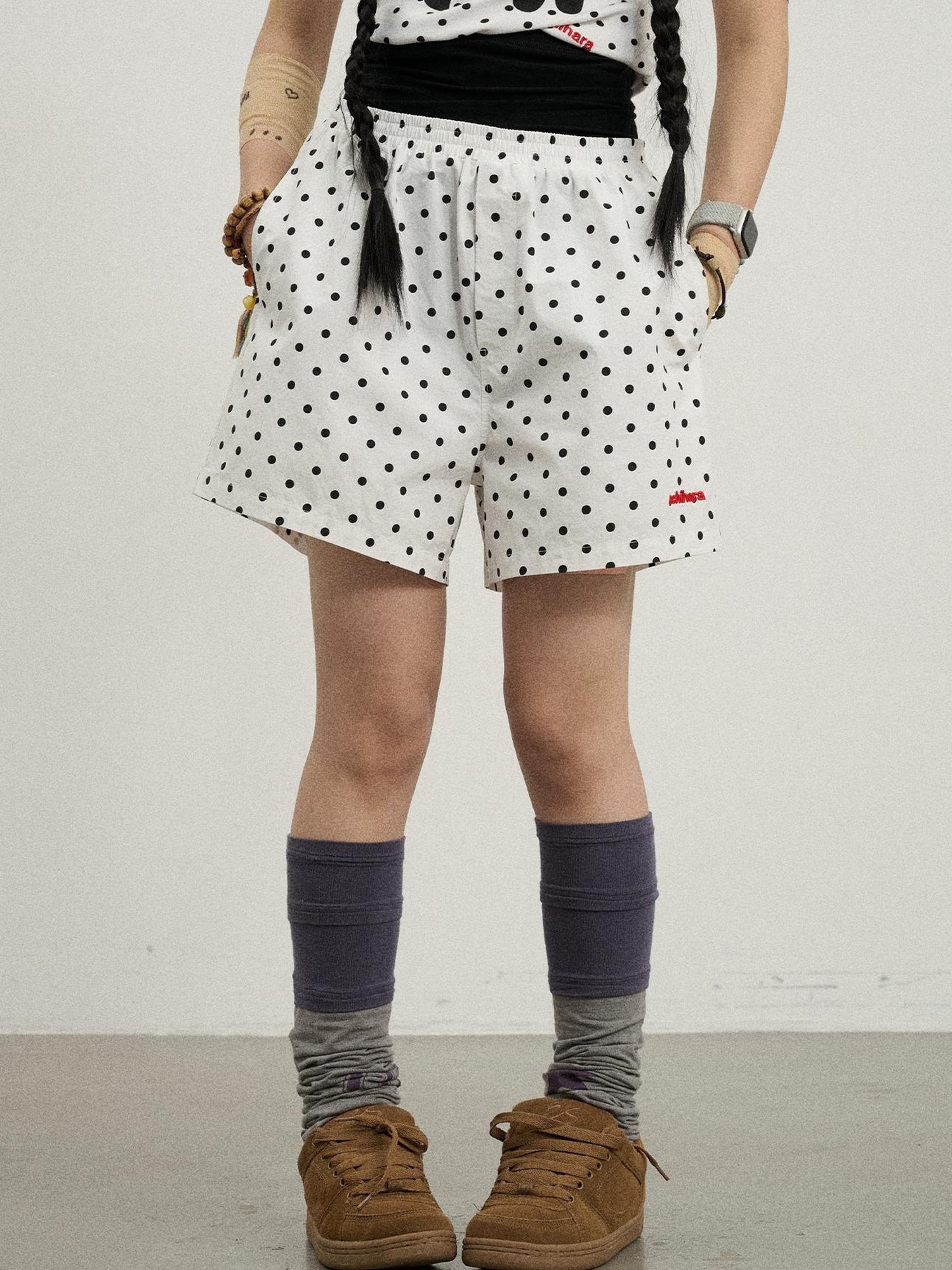 Achihara Polka Dot Wide Leg Shorts Summer White Trousers Casual Short Pants