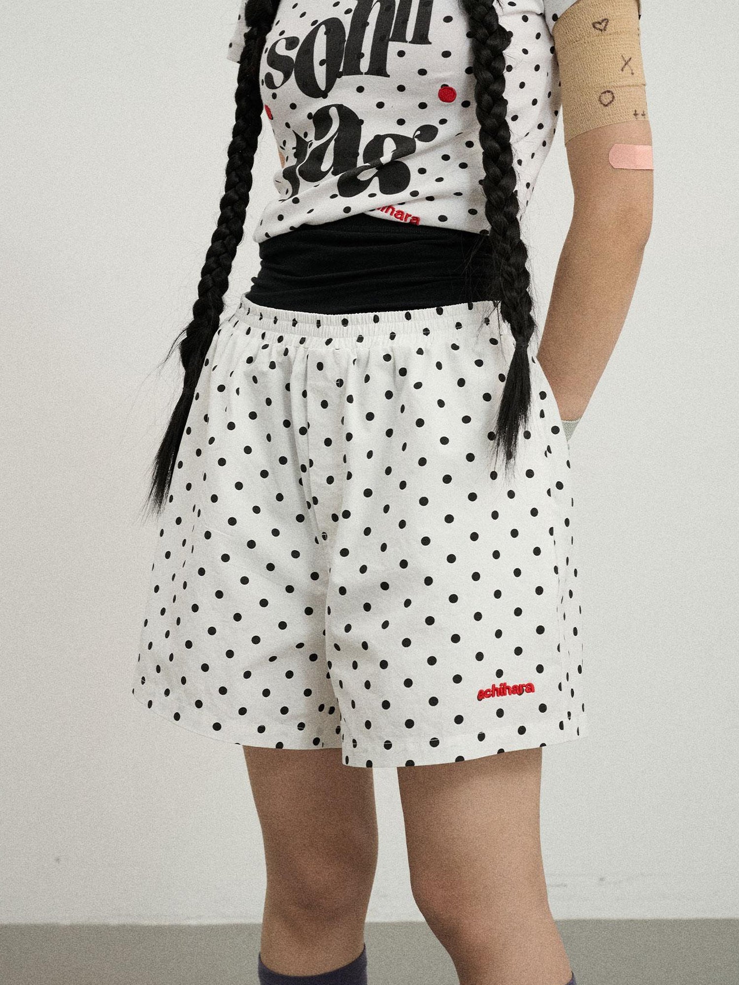 Achihara Polka Dot Wide Leg Shorts Summer White Trousers Casual Short Pants