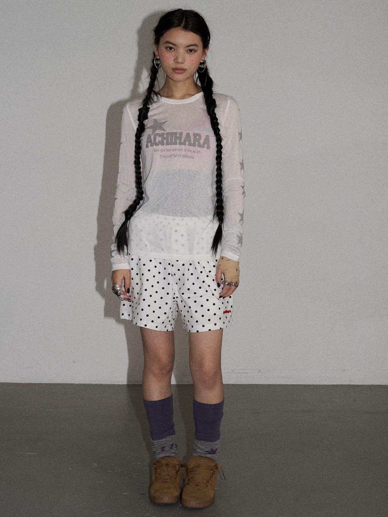 Achihara Polka Dot Wide Leg Shorts Summer White Trousers Casual Short Pants