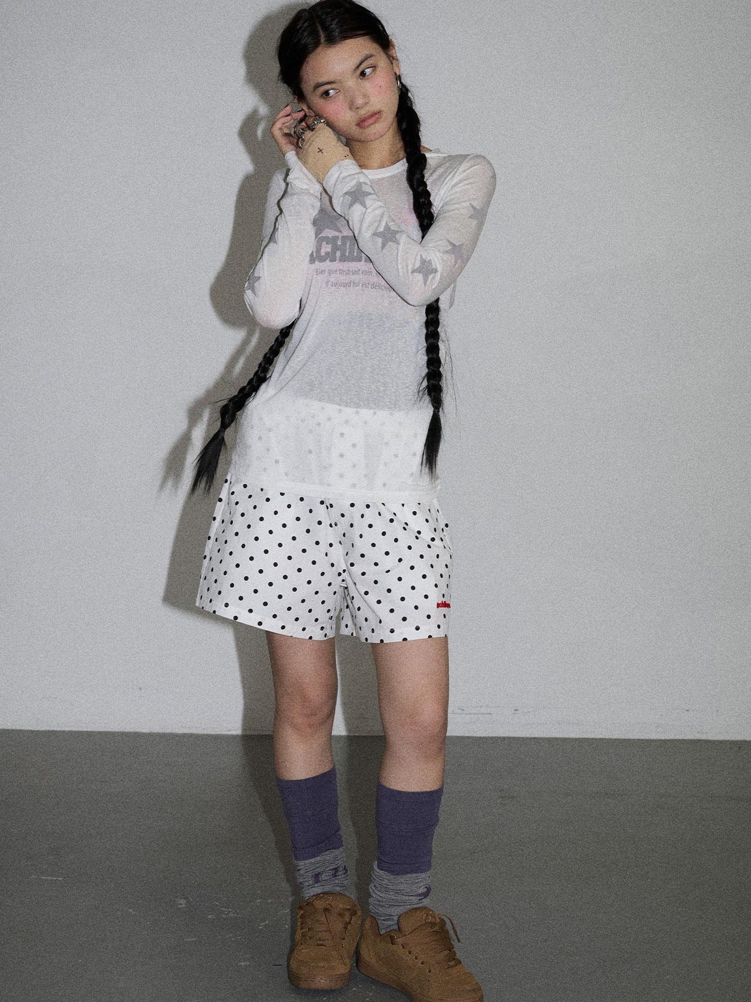 Achihara Polka Dot Wide Leg Shorts Summer White Trousers Casual Short Pants