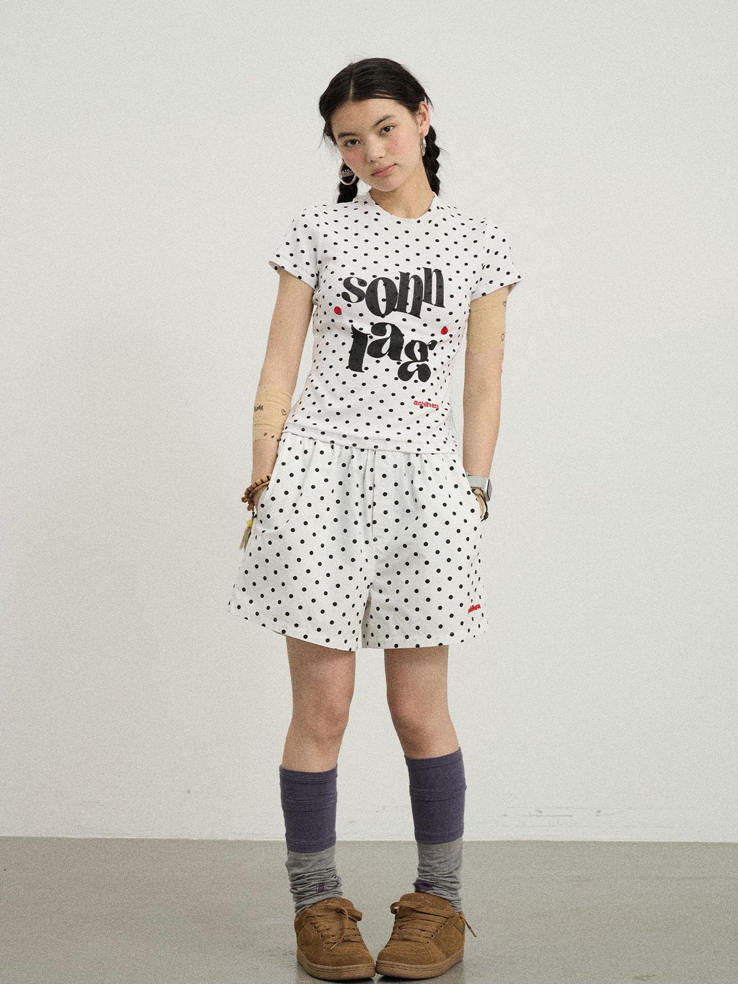 Achihara Polka Dot Wide Leg Shorts Summer White Trousers Casual Short Pants