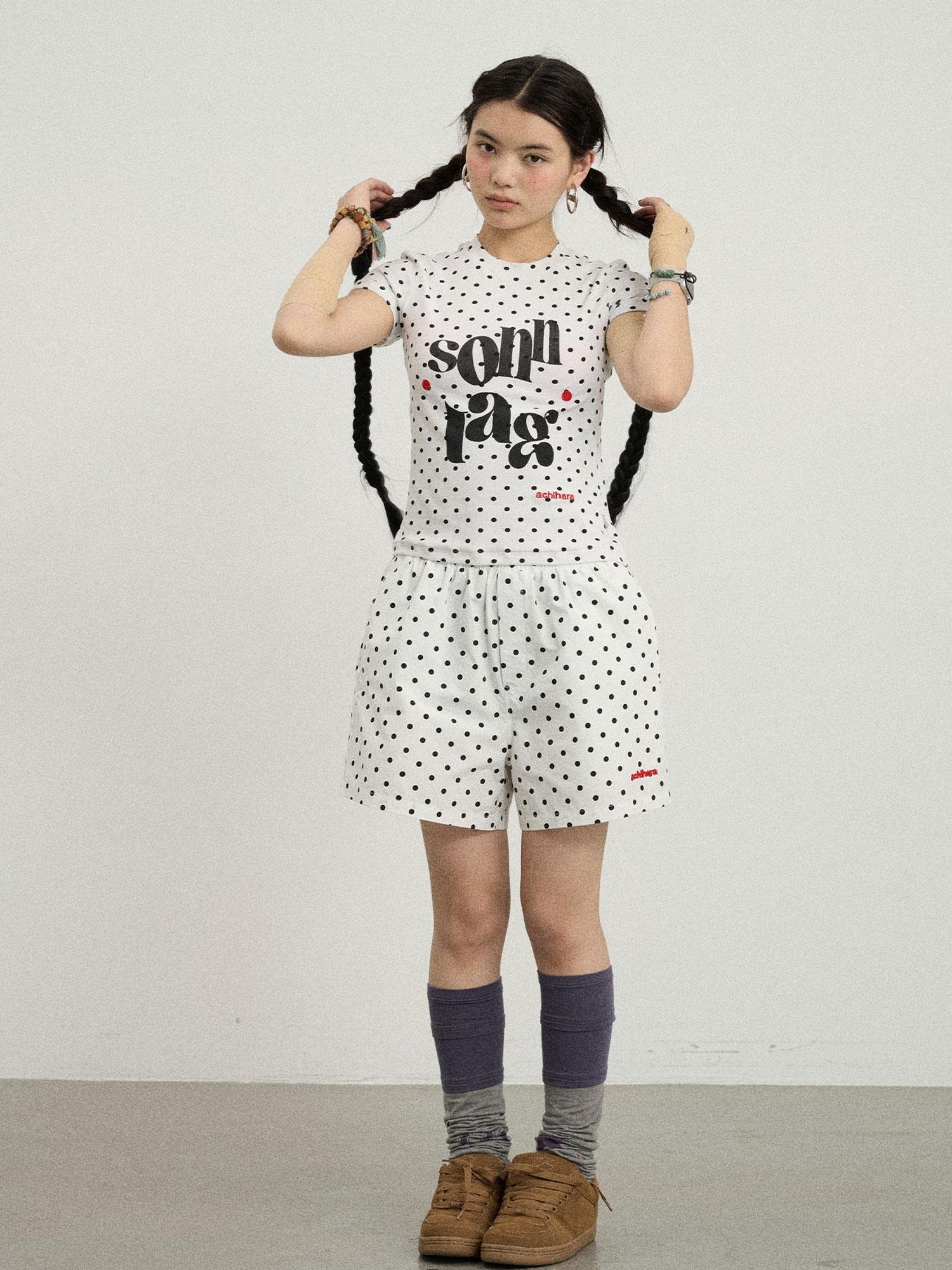 Achihara Polka Dot Wide Leg Shorts Summer White Trousers Casual Short Pants