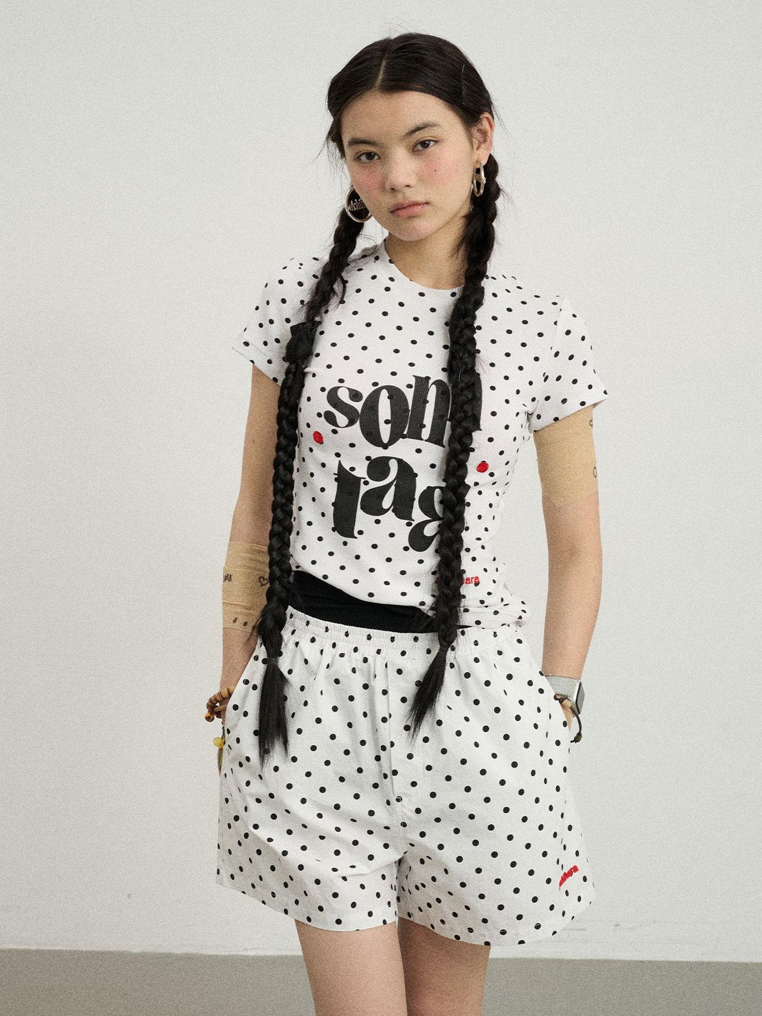 Achihara Polka Dot Wide Leg Shorts Summer White Trousers Casual Short Pants
