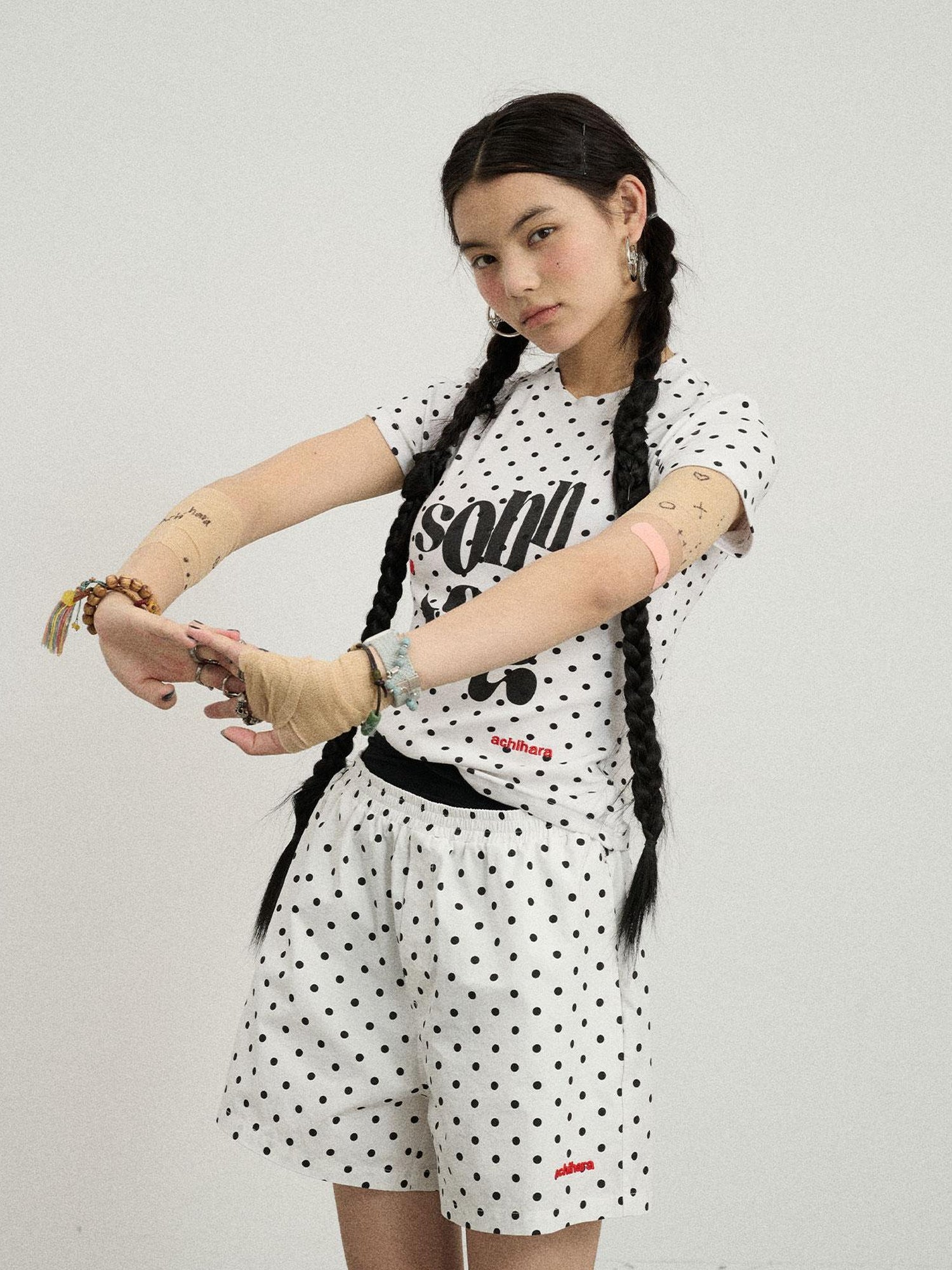 Achihara Polka Dot Wide Leg Shorts Summer White Trousers Casual Short Pants