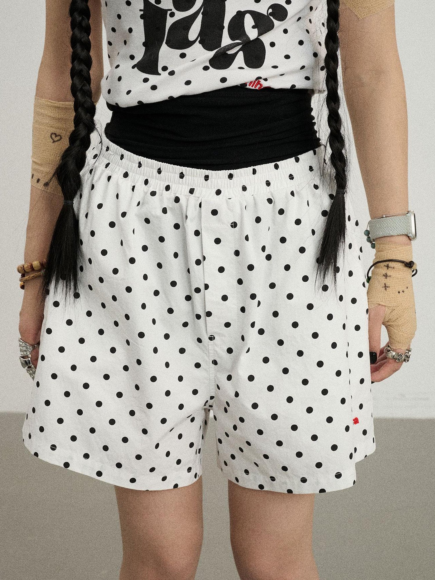 Achihara Polka Dot Wide Leg Shorts Summer White Trousers Casual Short Pants