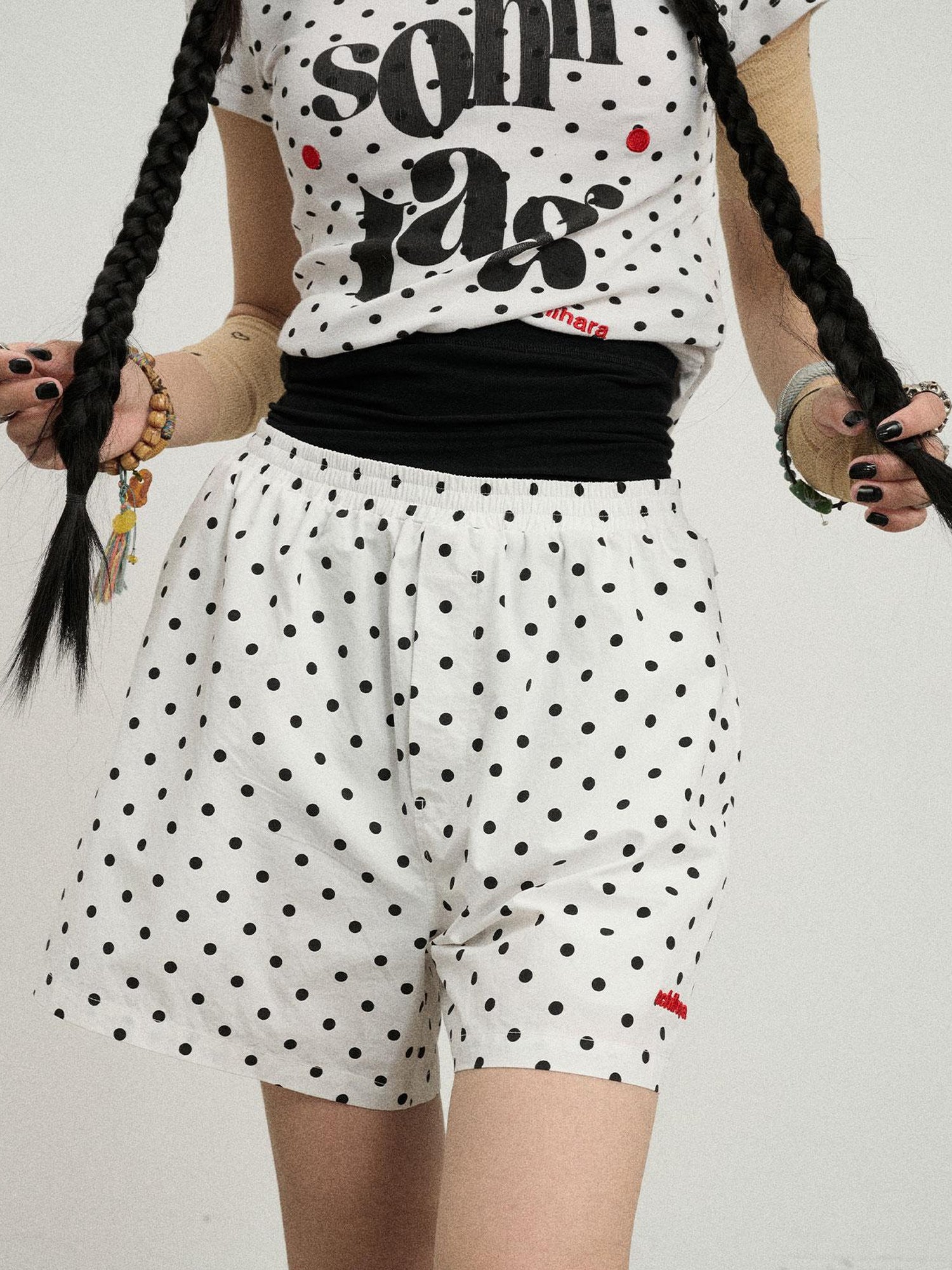 Achihara Polka Dot Wide Leg Shorts Summer White Trousers Casual Short Pants