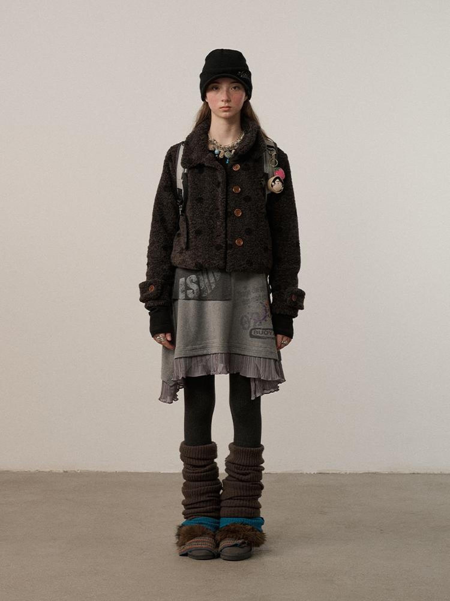 Achihara Polka Dot Zip Lapel Commuter Long Sleeve Regular Fit Women Polyester Jacket