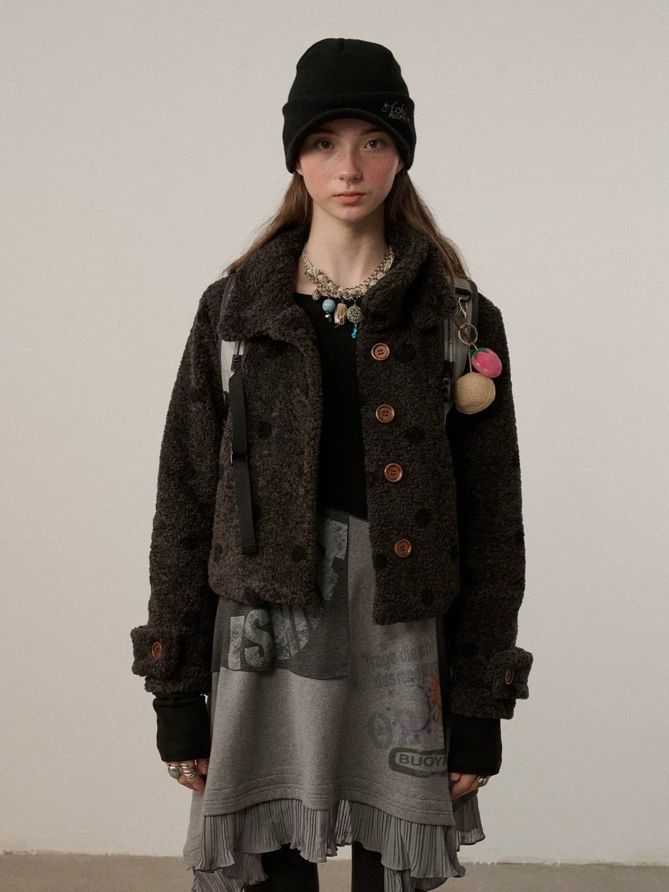 Achihara Polka Dot Zip Lapel Commuter Long Sleeve Regular Fit Women Polyester Jacket