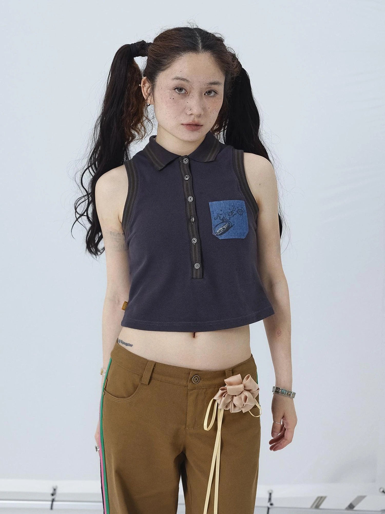 Polo Collar Vest Dress Summer Autumn Sleeveless Top