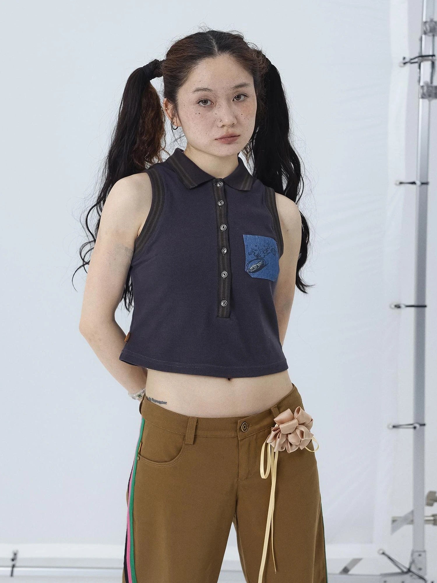Polo Collar Vest Dress Summer Autumn Sleeveless Top