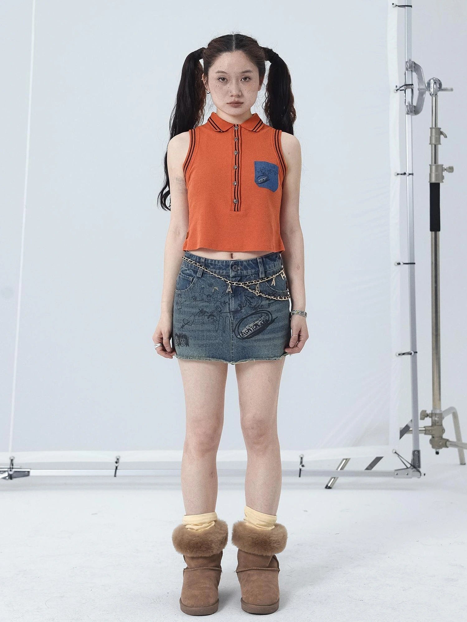 Polo Collar Vest Dress Summer Autumn Sleeveless Top