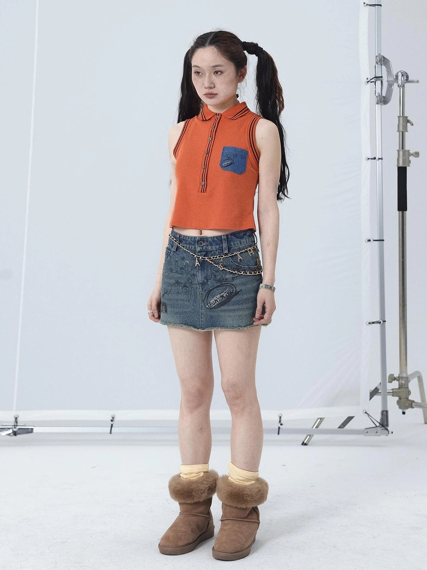 Polo Collar Vest Dress Summer Autumn Sleeveless Top