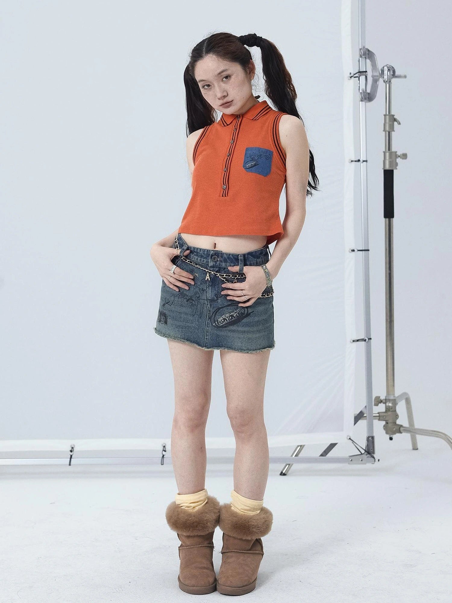 Polo Collar Vest Dress Summer Autumn Sleeveless Top