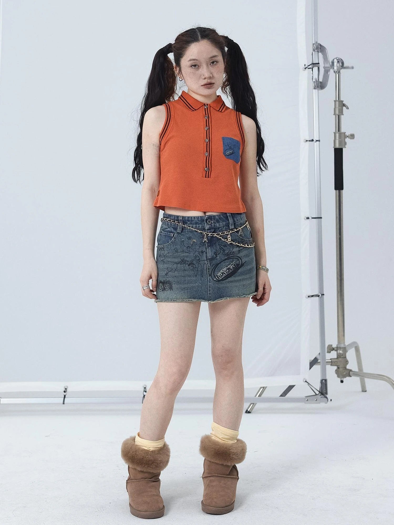Polo Collar Vest Dress Summer Autumn Sleeveless Top