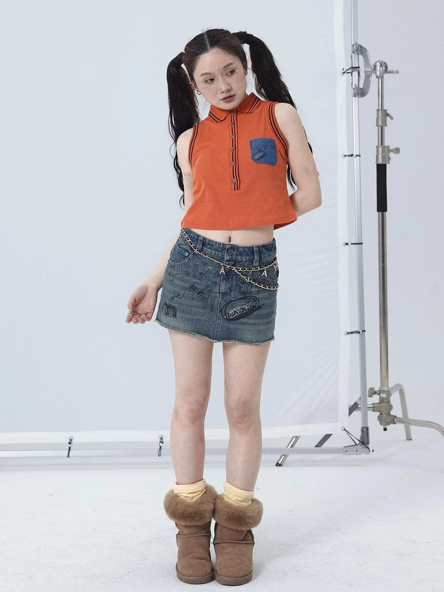 Polo Collar Vest Dress Summer Autumn Sleeveless Top