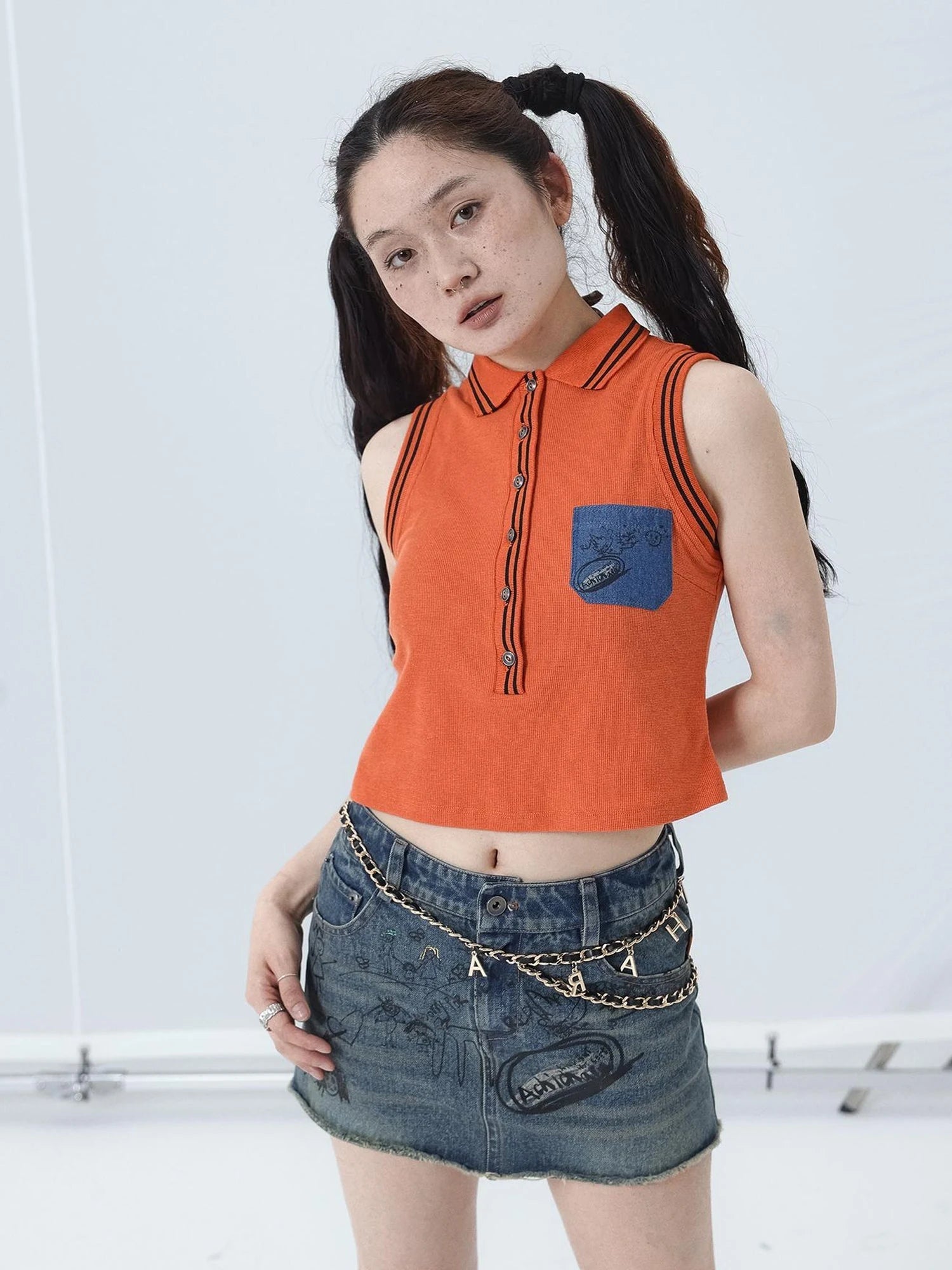 Polo Collar Vest Dress Summer Autumn Sleeveless Top