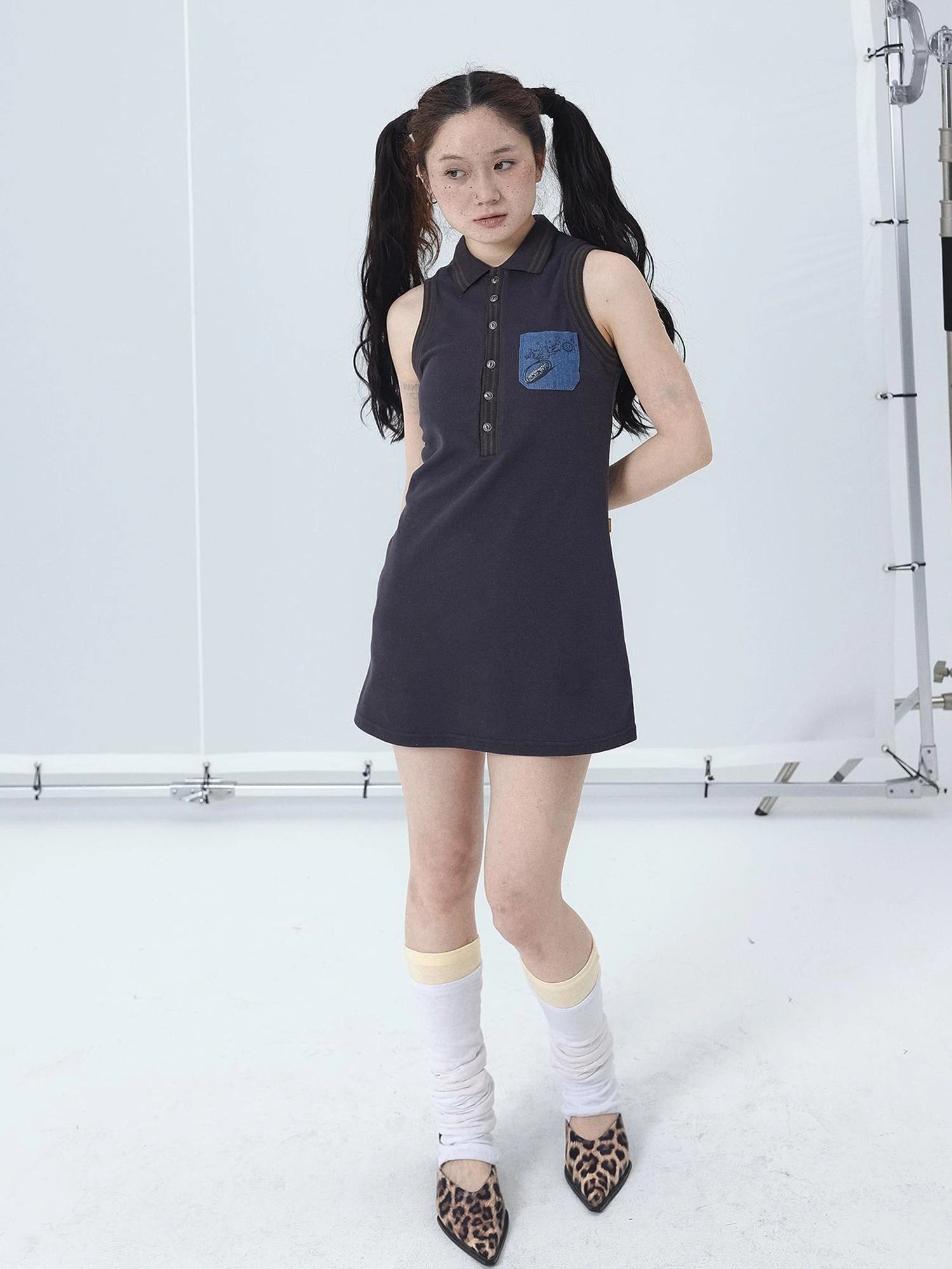 Polo Collar Vest Dress Summer Autumn Sleeveless Top