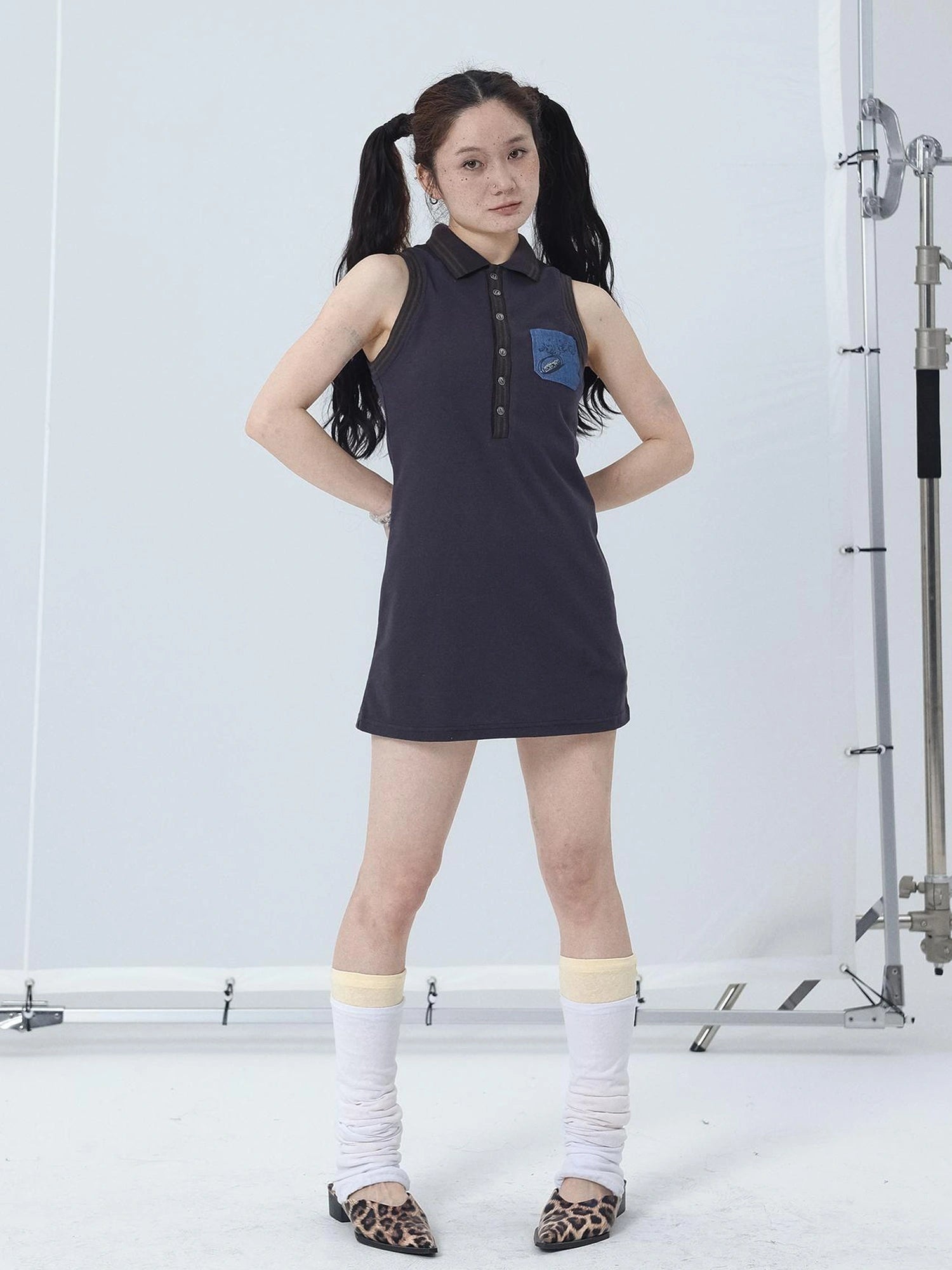 Polo Collar Vest Dress Summer Autumn Sleeveless Top