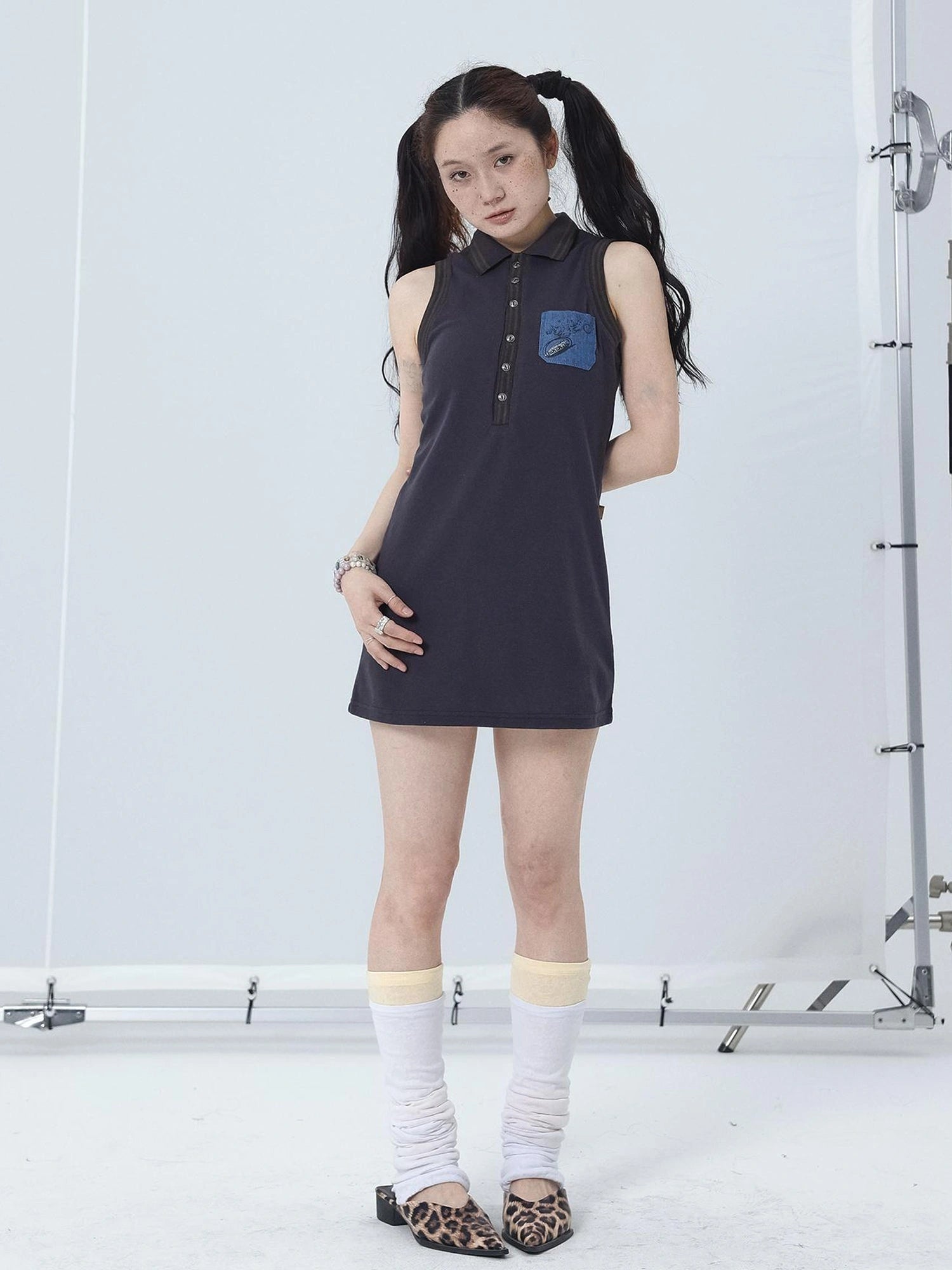 Polo Collar Vest Dress Summer Autumn Sleeveless Top
