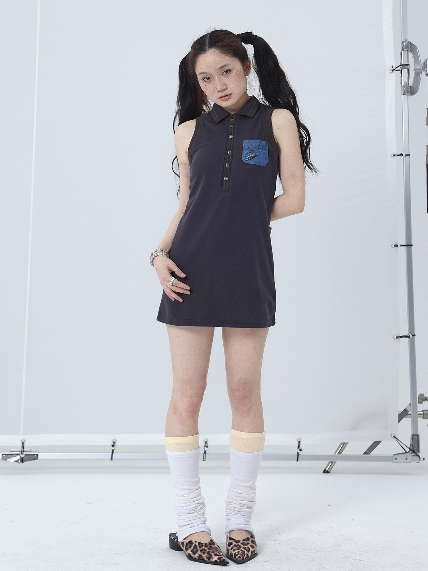 Achihara Polo Collar Vest Dress Summer Autumn Sleeveless Top