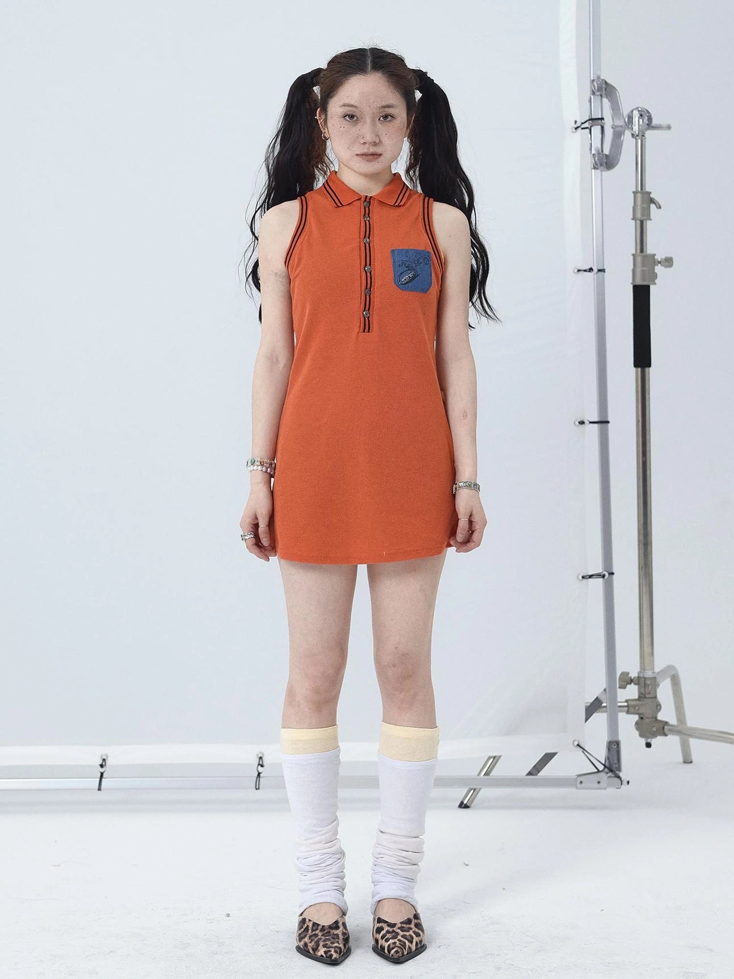 Polo Collar Vest Dress Summer Autumn Sleeveless Top