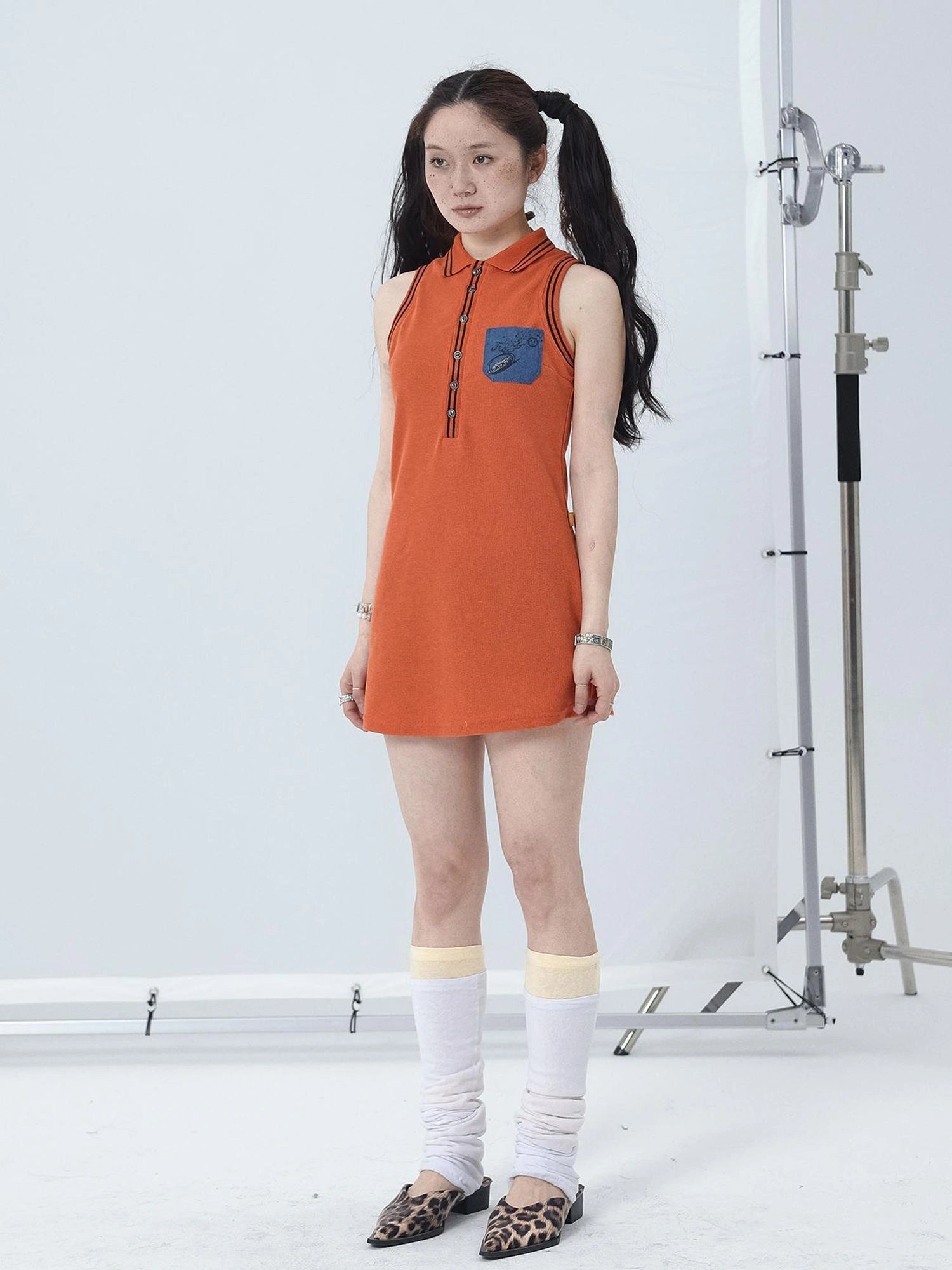 Polo Collar Vest Dress Summer Autumn Sleeveless Top