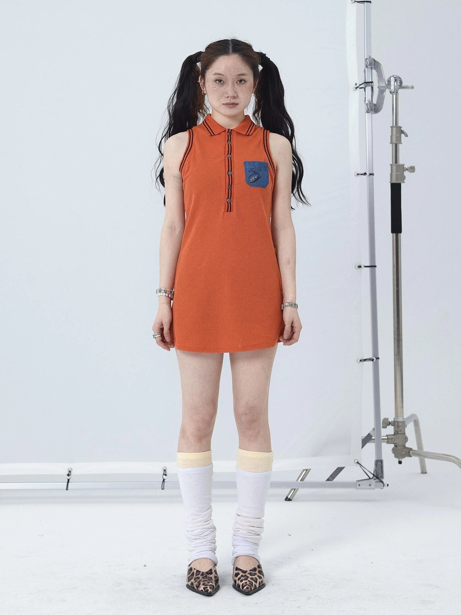 Polo Collar Vest Dress Summer Autumn Sleeveless Top