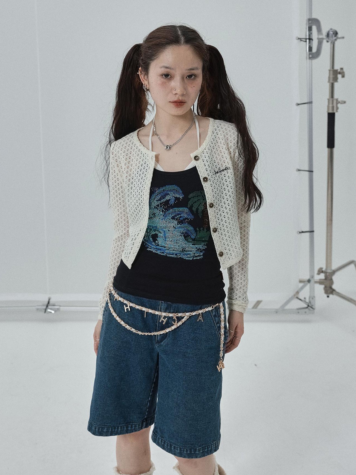 Achihara Pop Candy Summer Sun Smock Top V Neck T Shirt Long Sleeve