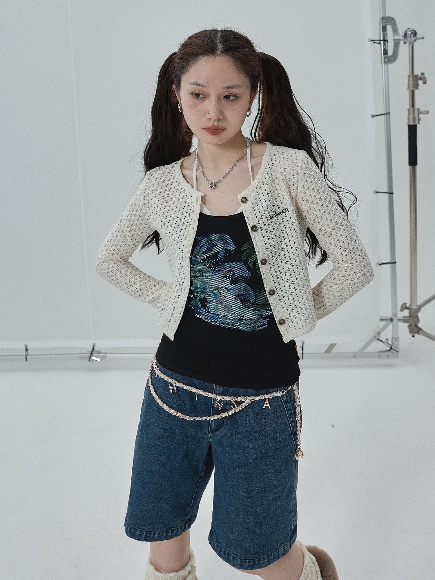 Achihara Pop Candy Summer Sun Smock Top V Neck T Shirt Long Sleeve